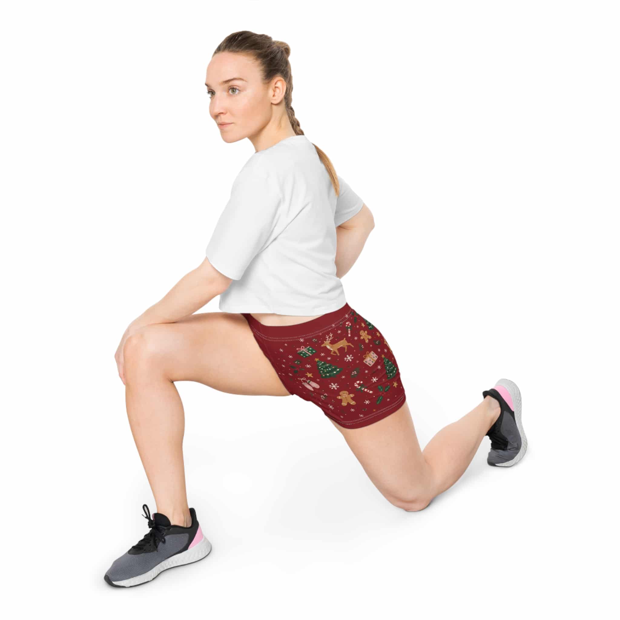 Christmas Holiday Women's Shorts - Red Festive Reindeer & Tree - Image 3
