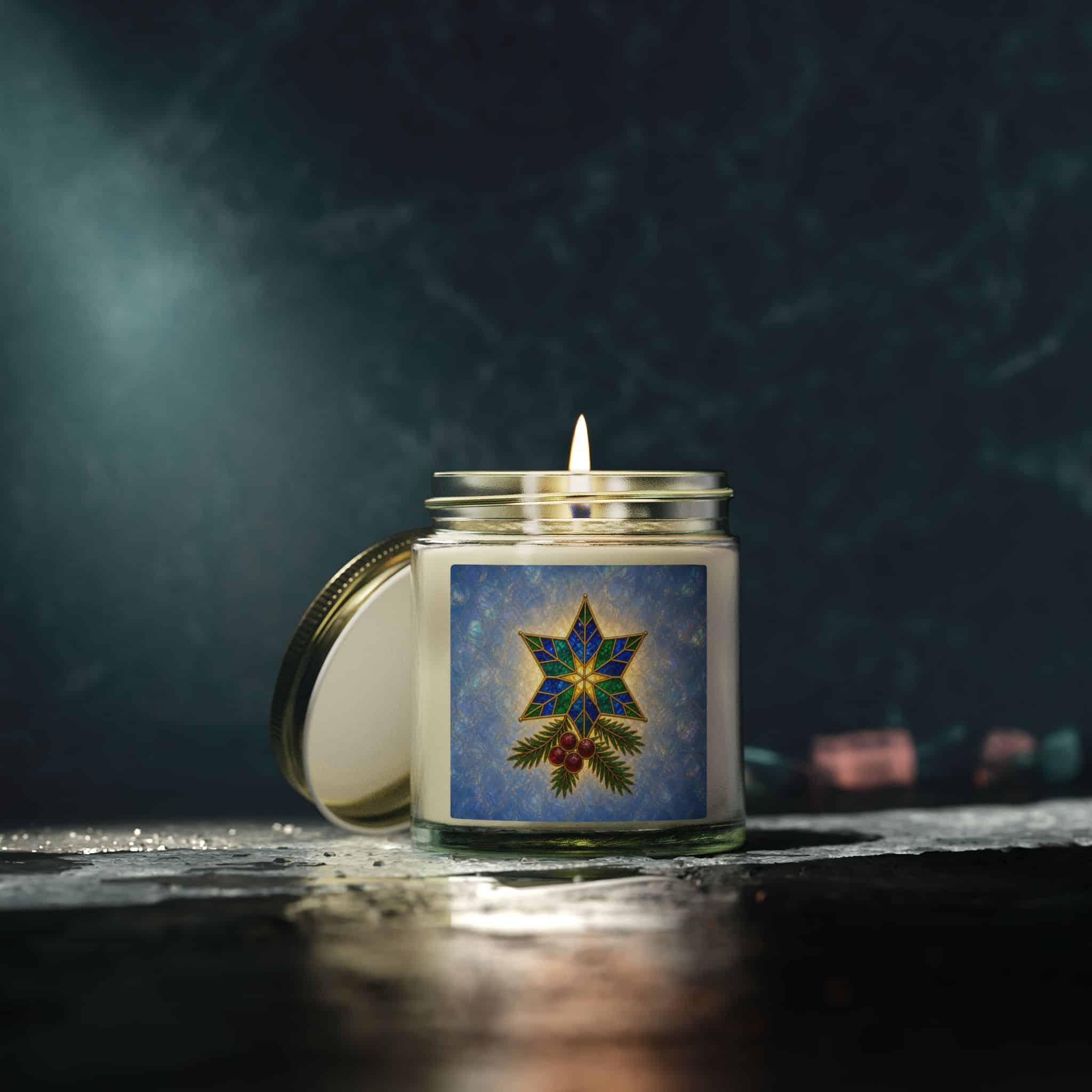 Coconut Apricot Scented Candle (4oz/9oz) — Christmas Star & Pinecone Jar - Image 19