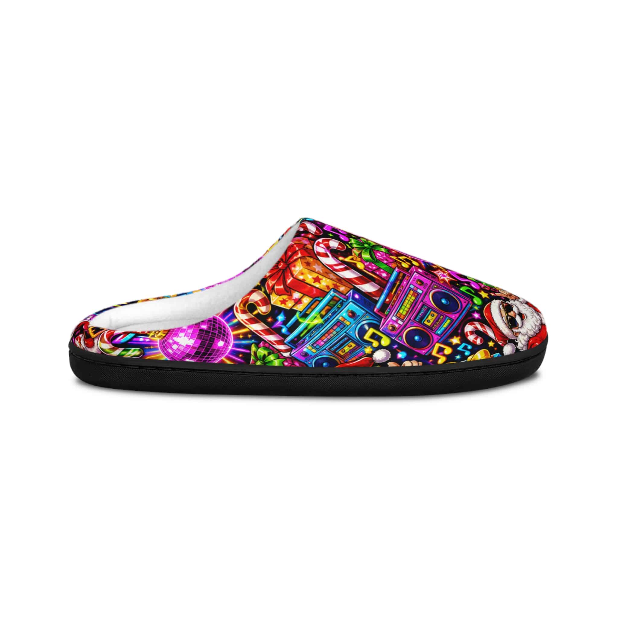 Christmas Disco Slippers — Colorful Santa & Retro Boombox Women's Indoor Slippers - Image 2
