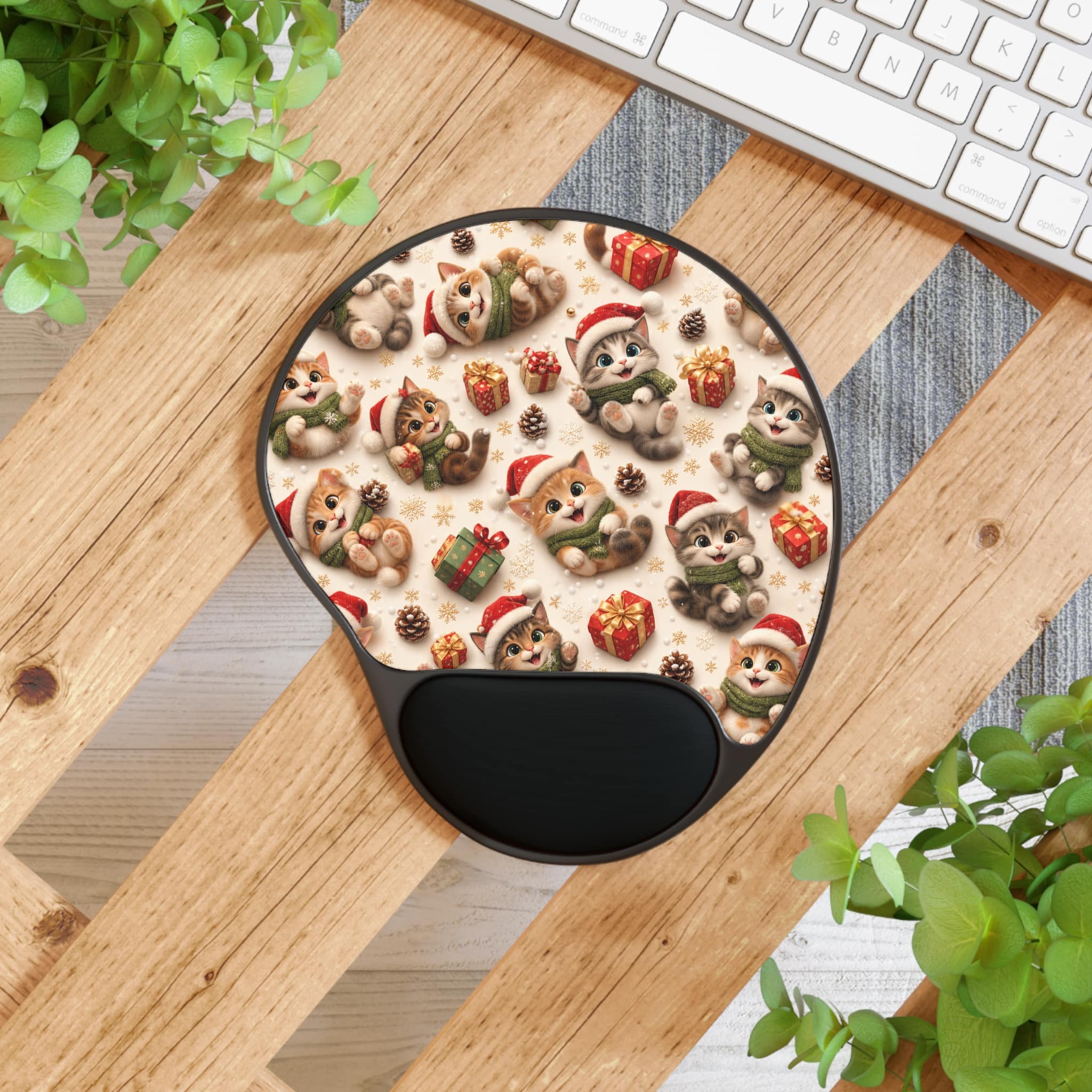 Cozy Christmas Kawaii Cats Mouse Pad with Gel Wrist Rest — Cute Holiday Cat Pattern - Image 4