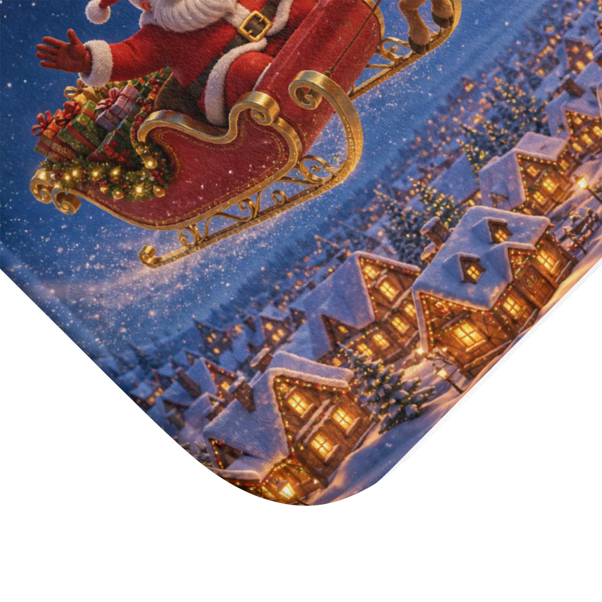 Christmas Santa Sleigh Bath Mat — Festive Holiday Bathroom Rug with Reindeer over Snowy Village - Image 6