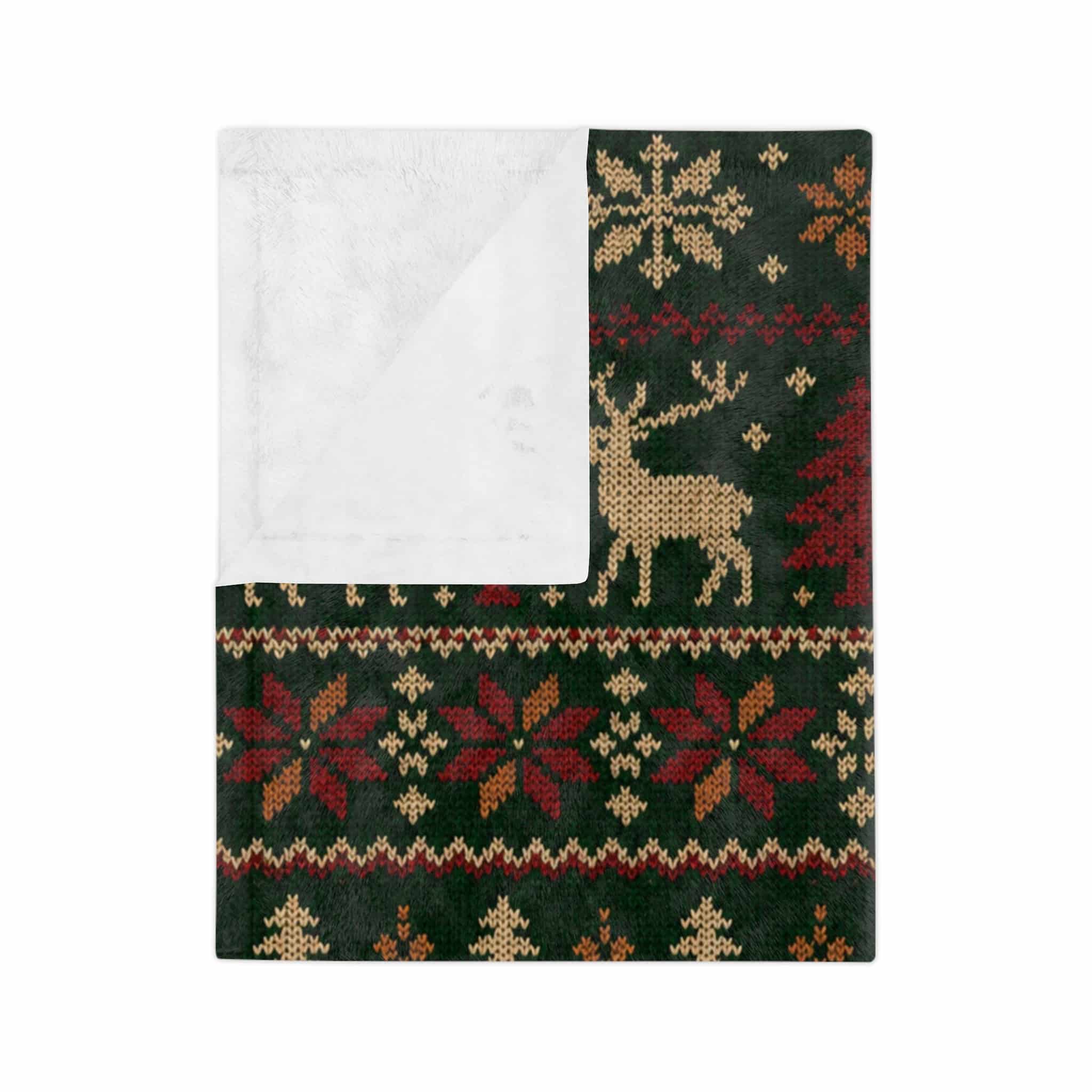 Christmas Reindeer Knit-Pattern Velveteen Blanket - Image 3
