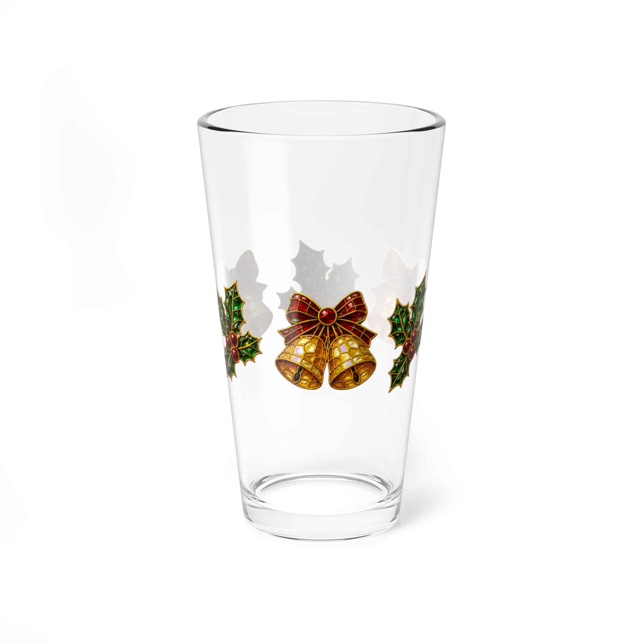 Christmas Bells & Holly Mixing Glass — 16 oz Holiday Cocktail Glass - Image 4
