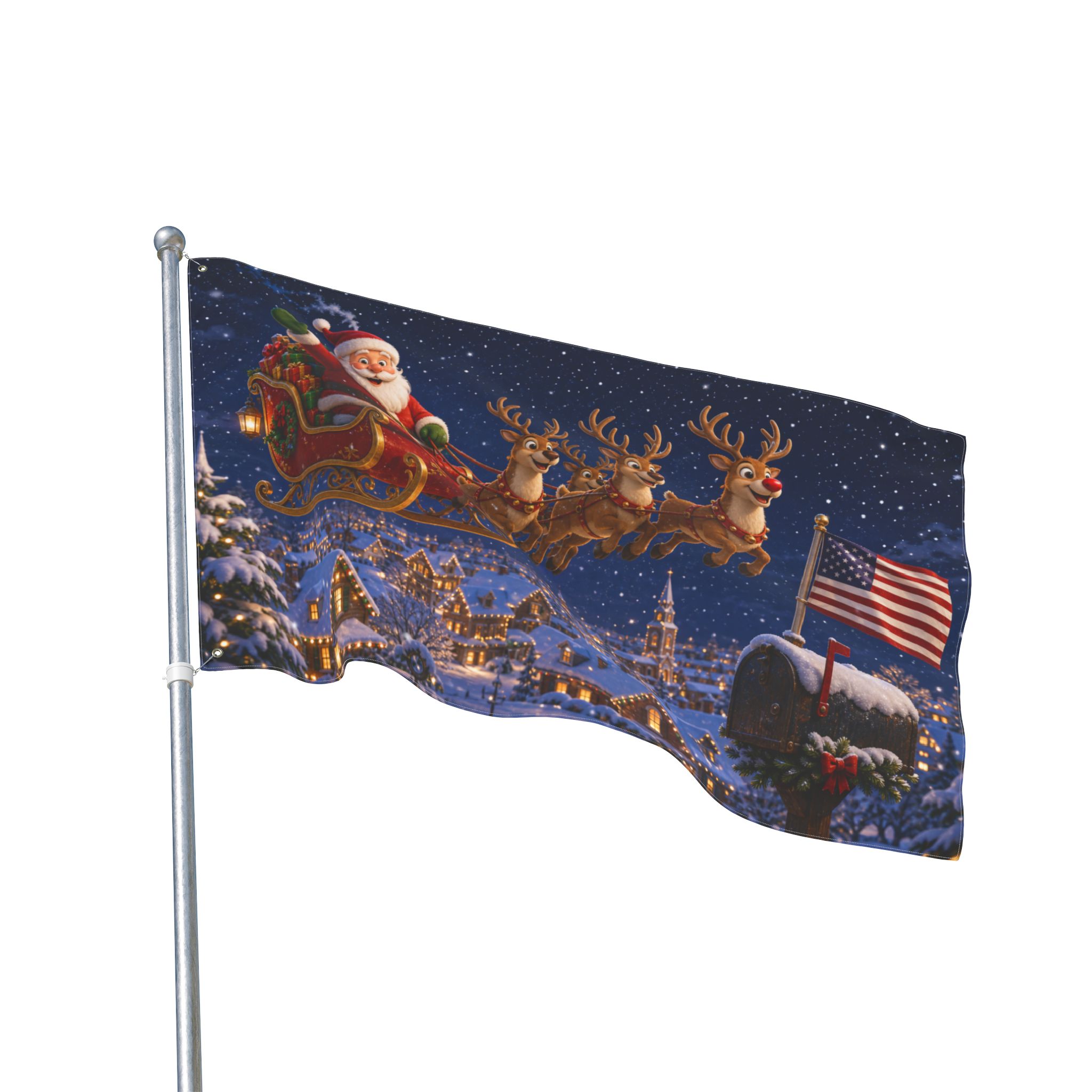 Santa Sleigh Over Town Double-Sided Christmas Flag - Image 11