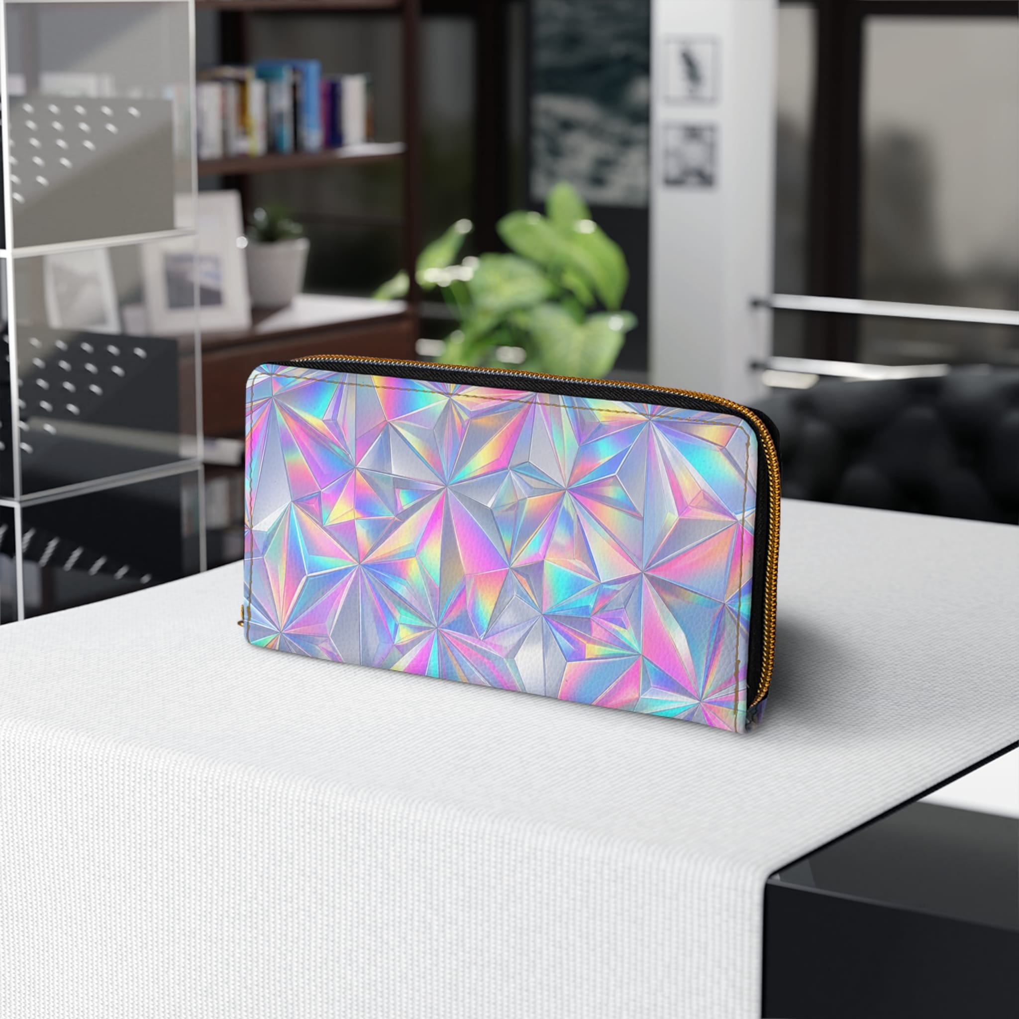 Holographic Iridescent Prism Zipper Wallet, Chrome Rainbow Crystal - Image 6
