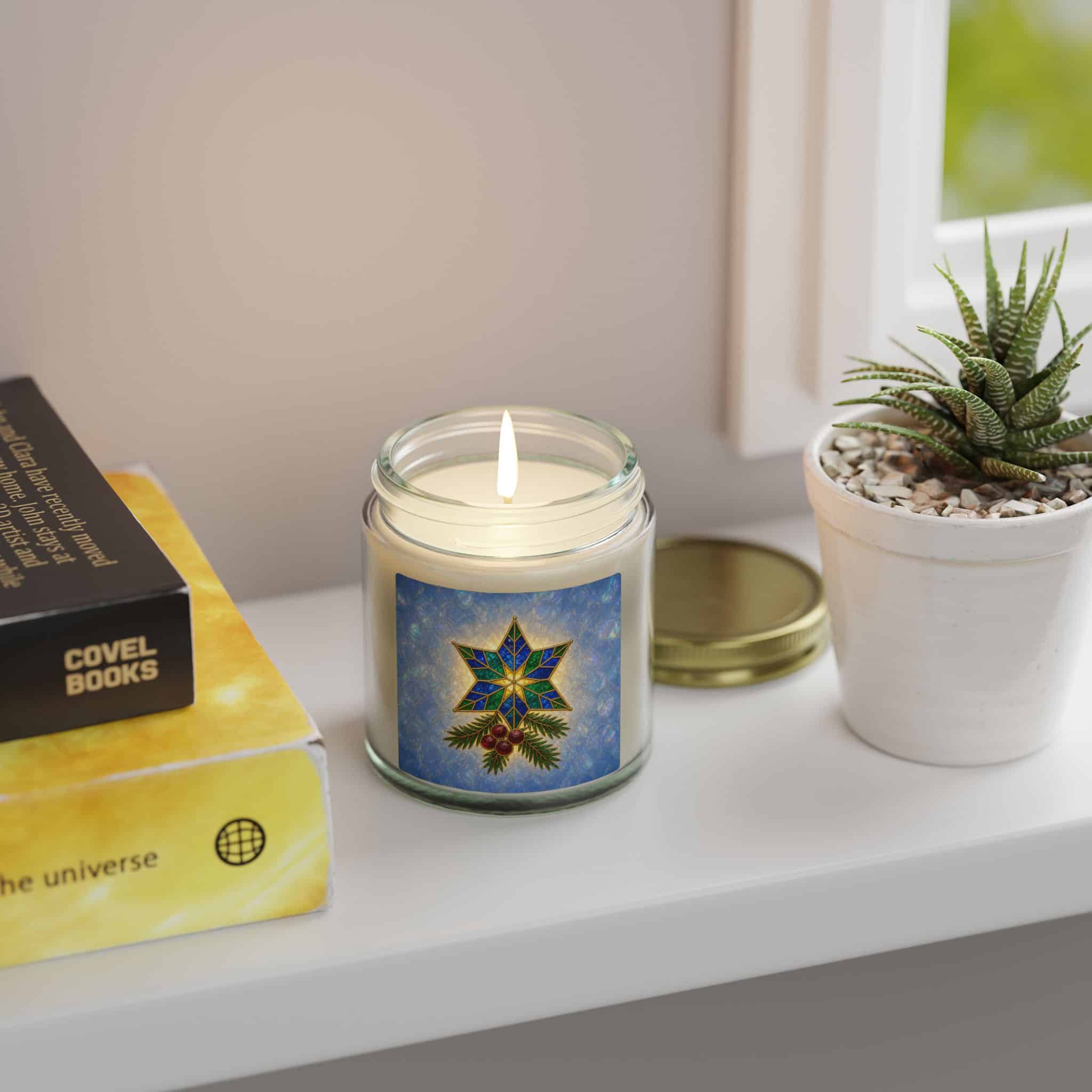Coconut Apricot Scented Candle (4oz/9oz) — Christmas Star & Pinecone Jar - Image 8