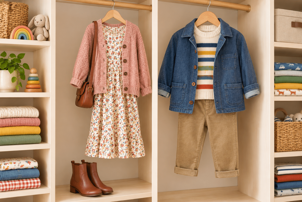 Capsule Wardrobe for Toddlers Small organized toddler closet with a colorful capsule wardrobe