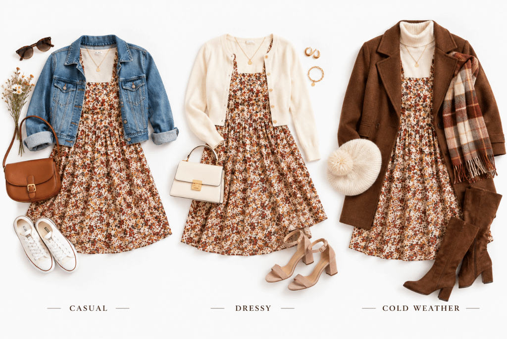 How to Layer a Floral Print Dress for Cooler Weather 3 Child wearing a floral print dress layered with tights and a long-sleeve top