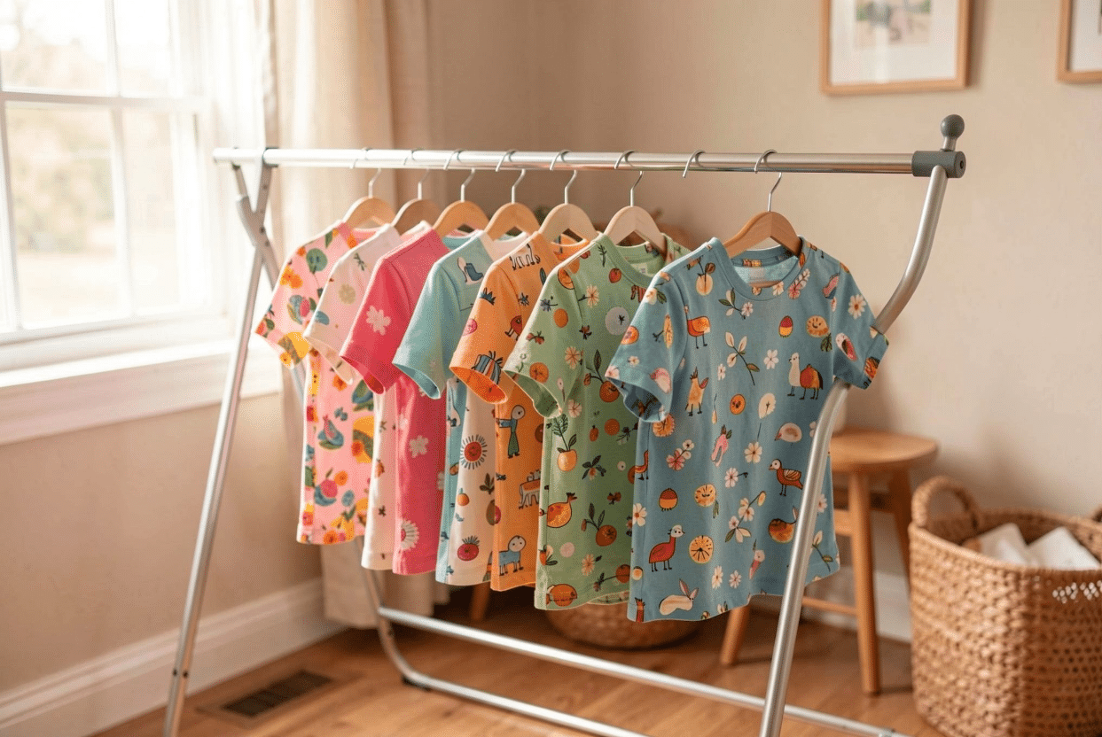 Washing Kids Printed Clothing Properly Kids printed clothing being washed and cared for properly