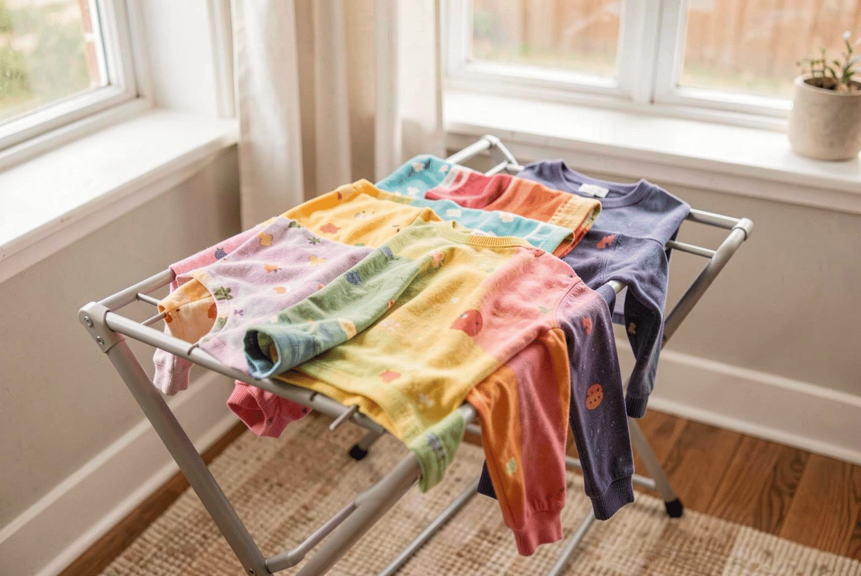 Air Drying Kids Printed Clothing Air drying kids printed clothing to make it last longer