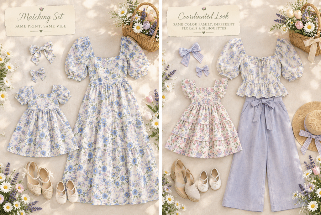 Mommy and Me Easter Outfits How to Coordinate Without Twinning 1 Mother and daughter in coordinated Easter outfits ready for a busy holiday day