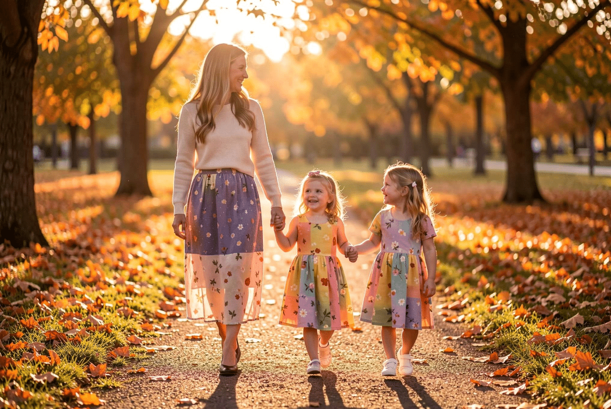 Mommy and Me Coordinating Fall Outfits Mother and daughter in coordinating fall outfits for family photos