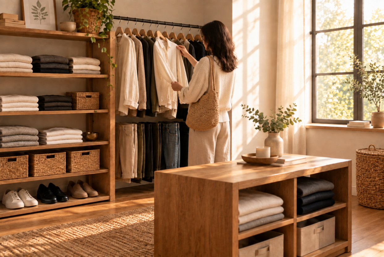 Slow Fashion vs. Fast Fashion What’s the Real Difference A Beginner’s Guide 4 Small curated closet reflecting a buy less, choose well wardrobe philosophy