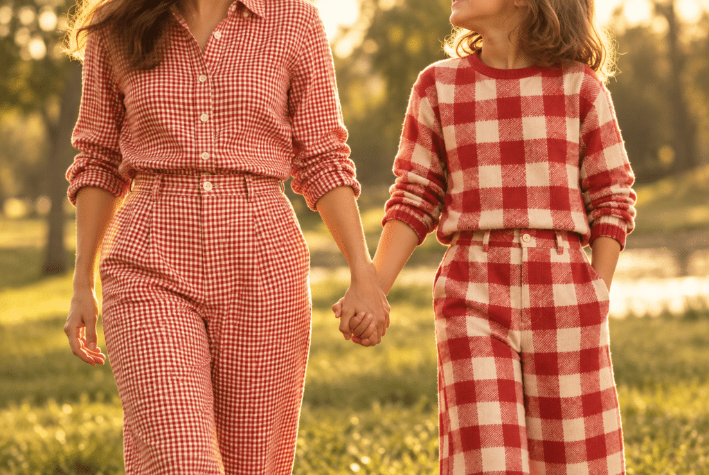 What Is a Gingham Print Meaning, History, and How to Style It 4 Gingham print mixed with another pattern in a coordinated outfit