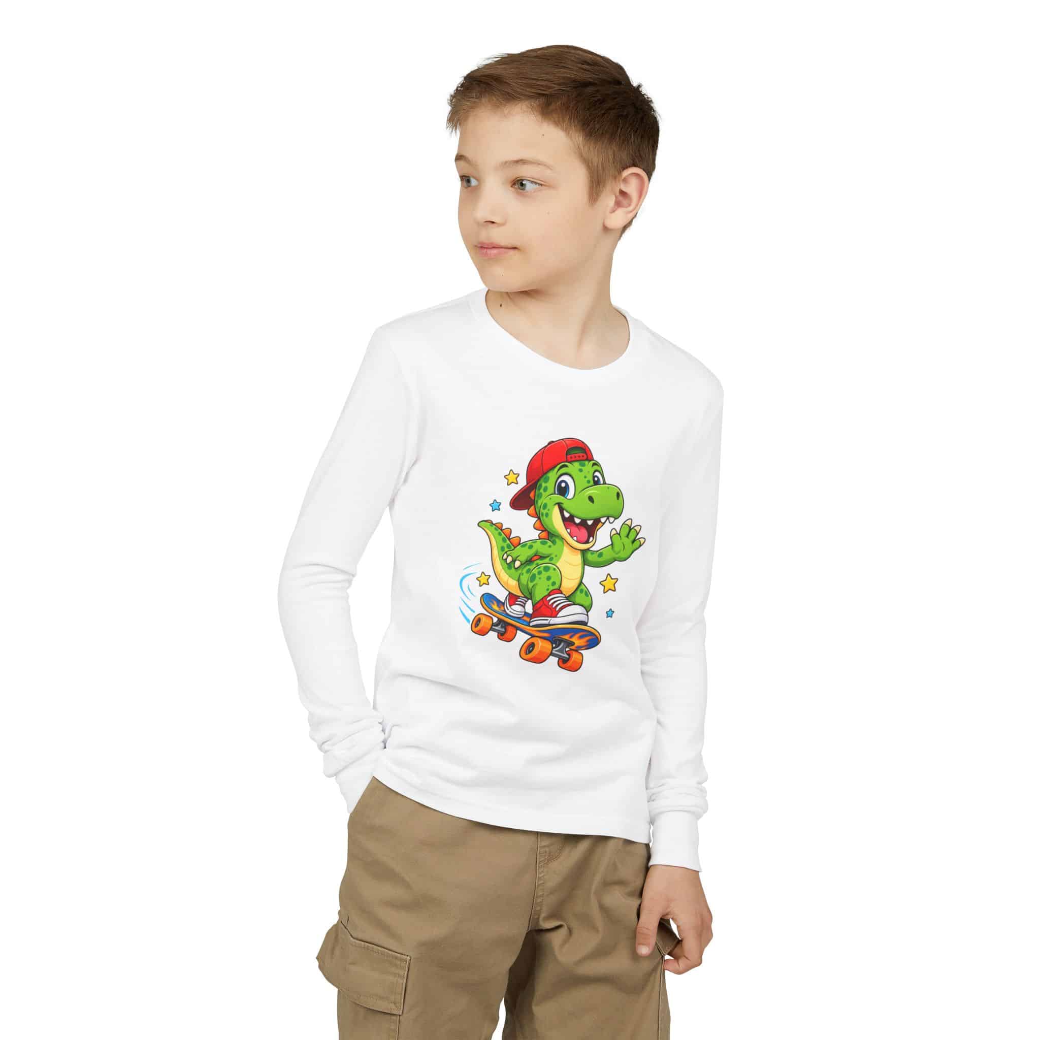 Skateboarding Dinosaur - kids long sleeve tee by Honeh
