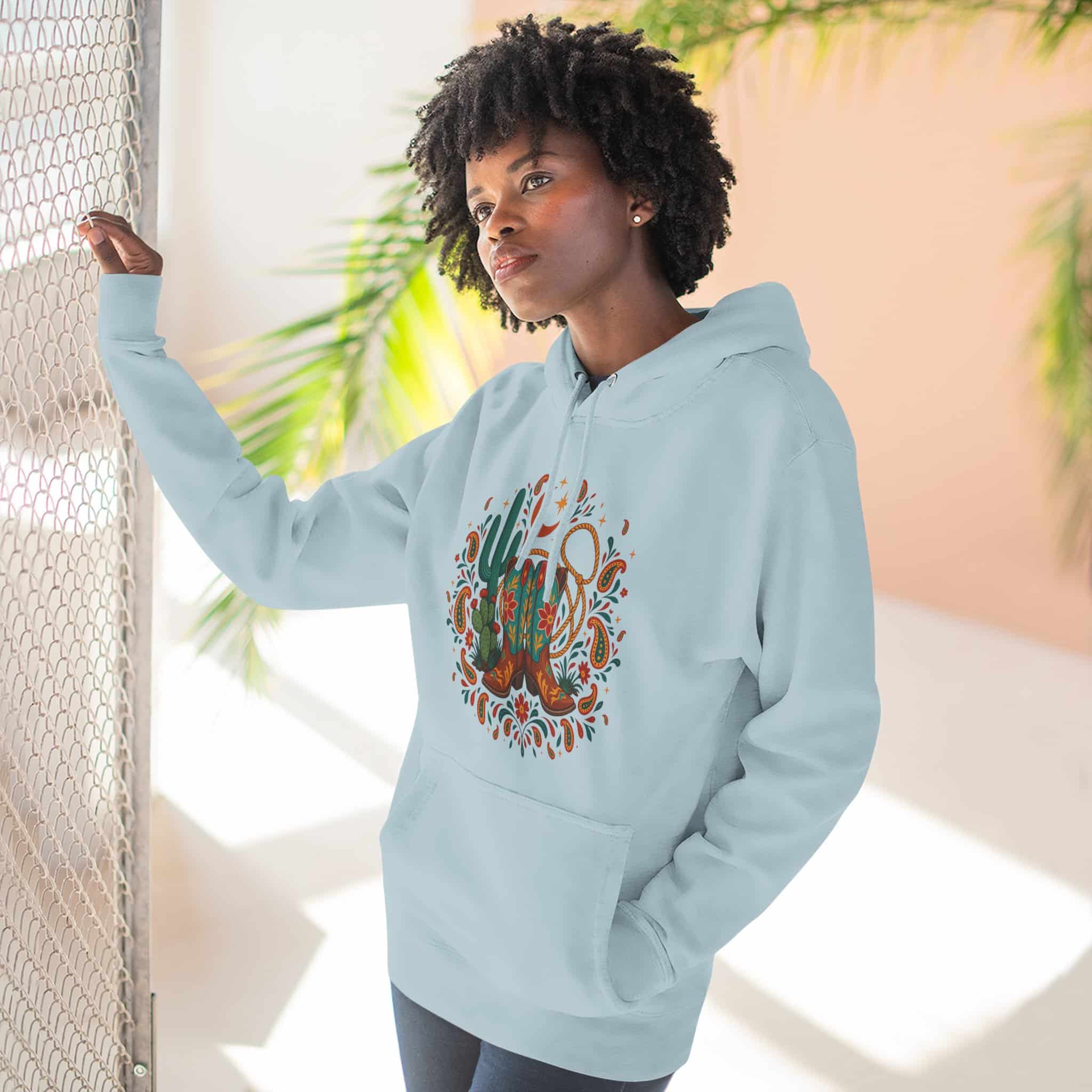 Western Desert Cowgirl Hoodie - Cowboy Boots Cactus Bandana Paisley Boho Hoodie - Image 26