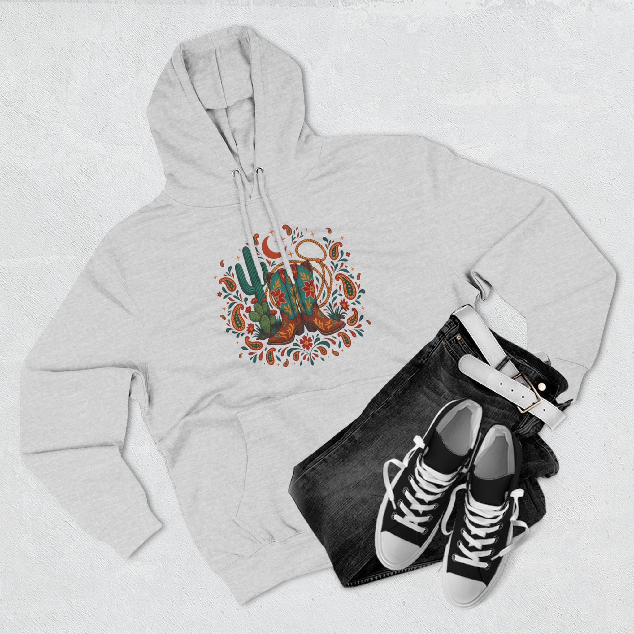 Western Desert Cowgirl Hoodie - Cowboy Boots Cactus Bandana Paisley Boho Hoodie - Image 7