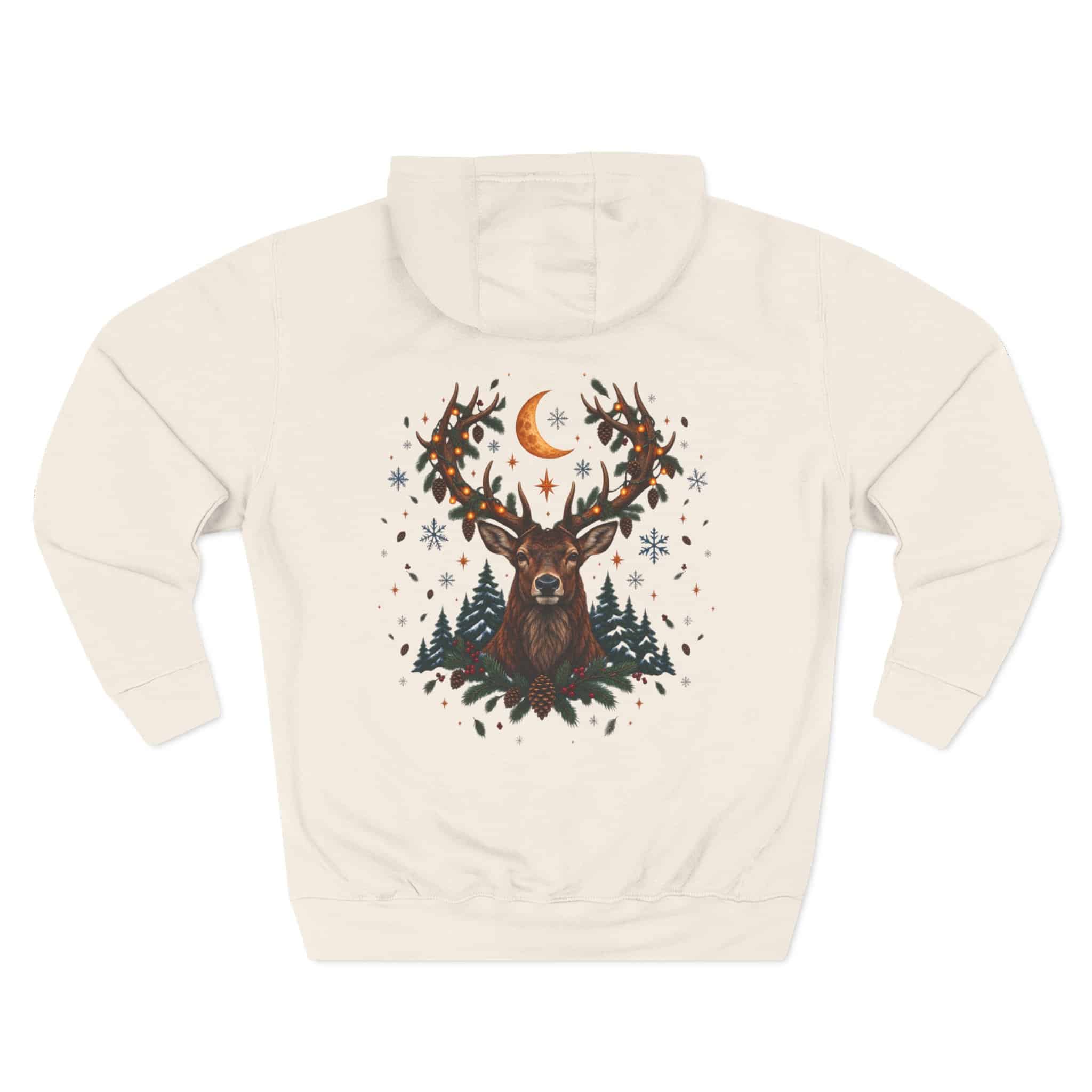 Woodland Winter Cabin Hoodie - Cozy Christmas Forest Stag Pine Trees Snowy Cabin Hoodie - Image 14