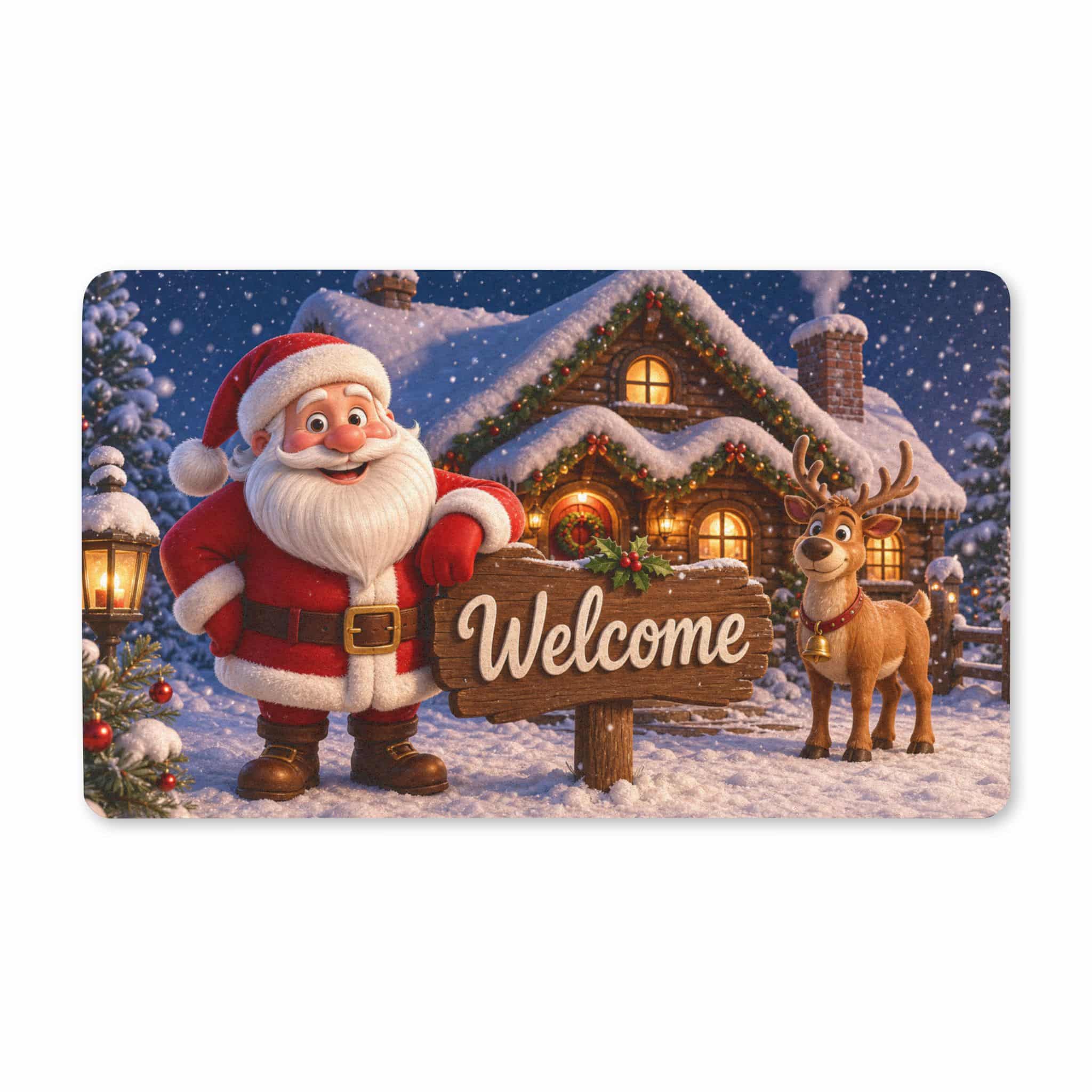 Christmas Welcome Doormat - Santa & Reindeer Holiday Entry Mat - Image 2