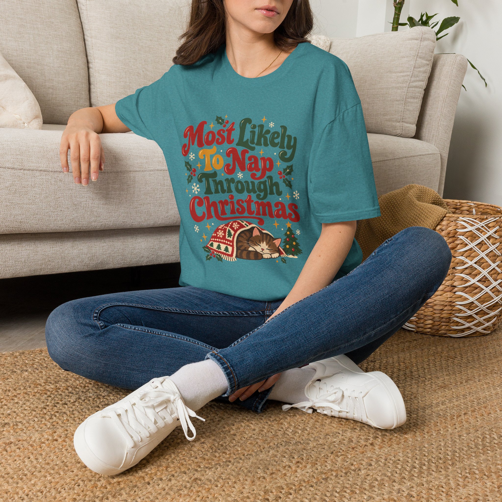 Most Likely To Nap Through Christmas Unisex Softstyle T-Shirt | Funny Holiday Graphic Tee - Image 29