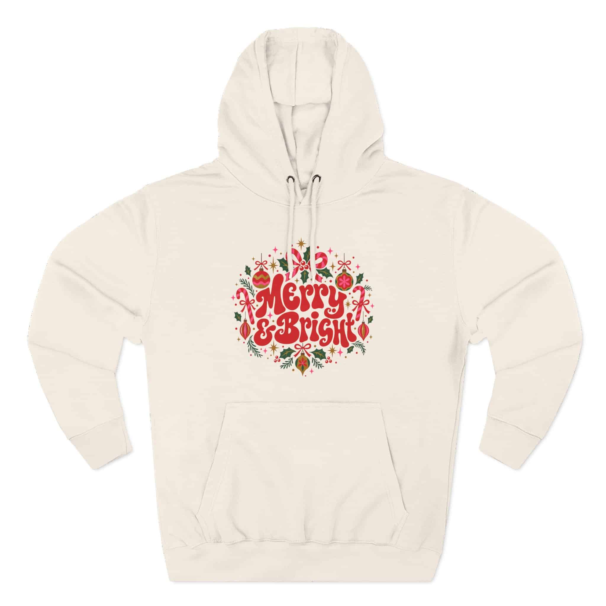 Merry and Bright Christmas Hoodie - Retro Groovy Holiday Ornaments Candy Cane Christmas Hoodie - Image 13