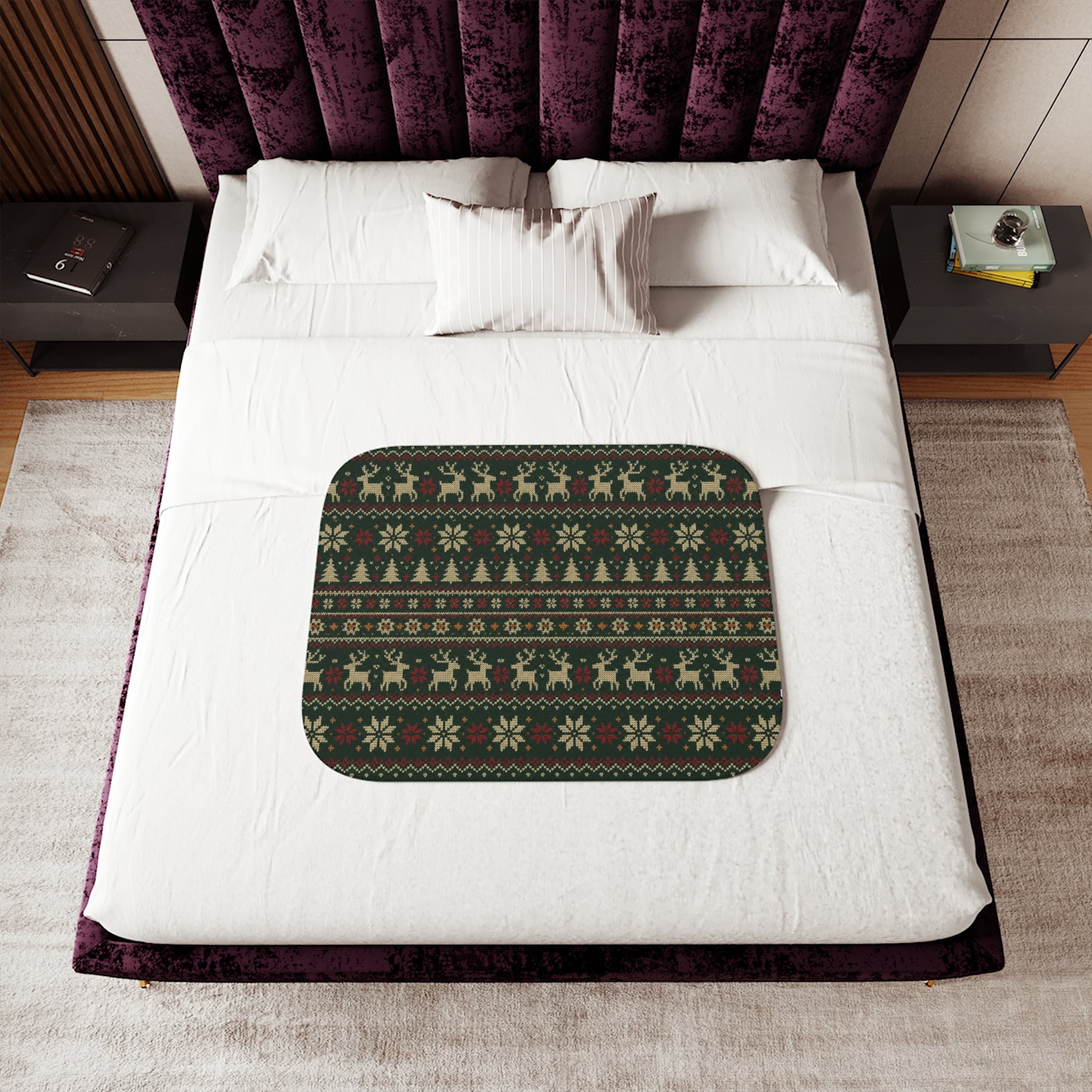Christmas Fair Isle Sherpa Blanket — Cozy Reindeer & Tree Throw - Image 9