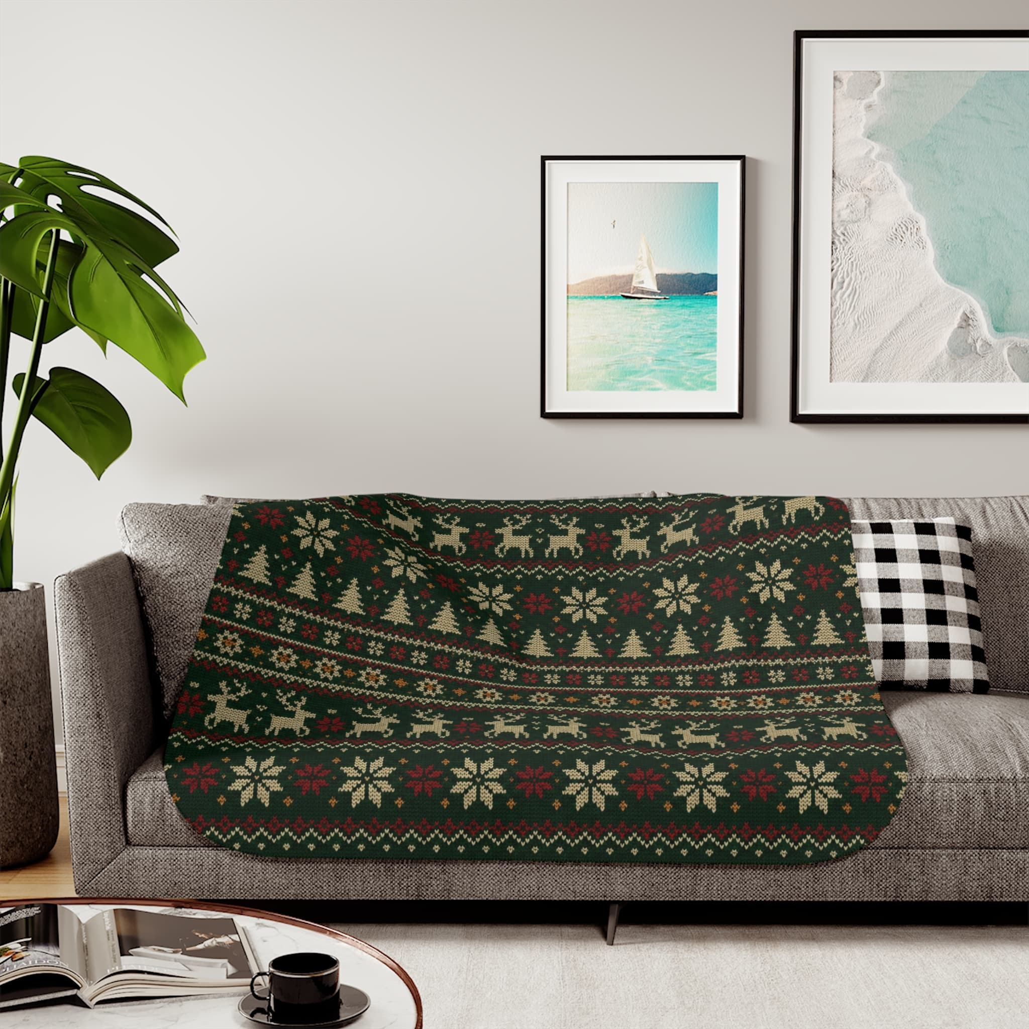 Christmas Fair Isle Sherpa Blanket — Cozy Reindeer & Tree Throw - Image 12