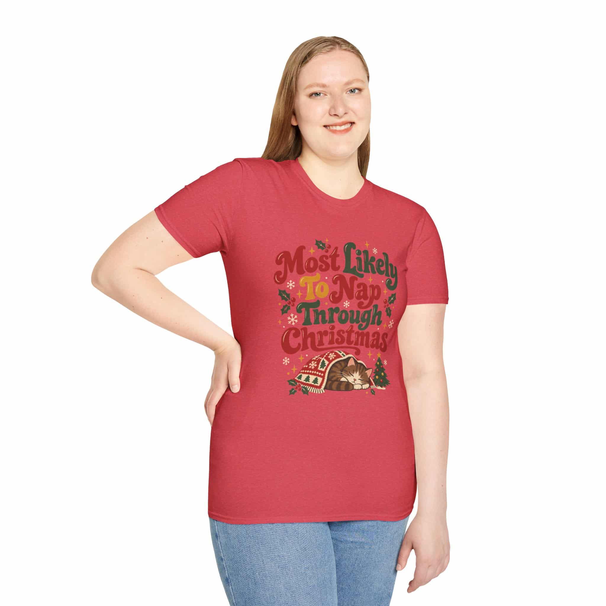 Most Likely To Nap Through Christmas Unisex Softstyle T-Shirt | Funny Holiday Graphic Tee - Image 61