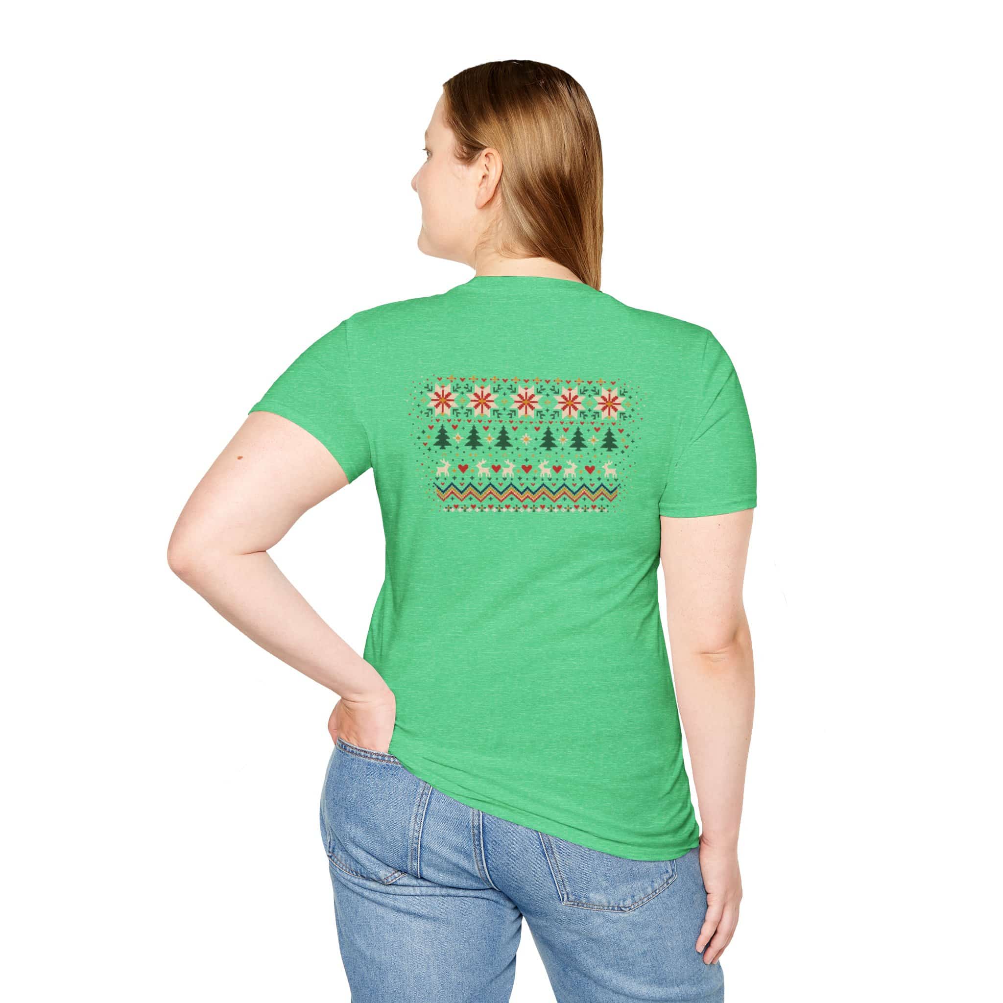 Fair Isle Reindeer Unisex Softstyle T-Shirt - Knit-Look Christmas Graphic Tee - Image 27