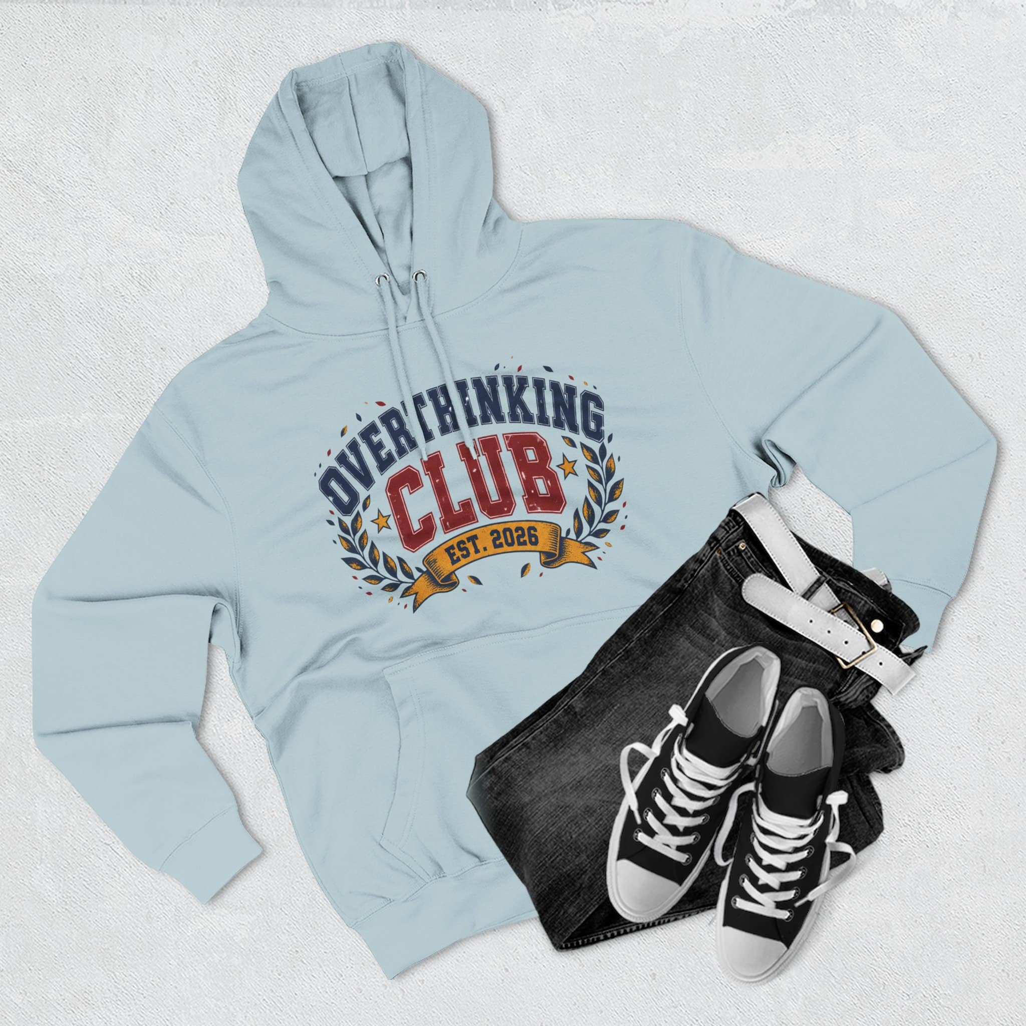 Overthinking Club Hoodie - Funny Vintage Collegiate Varsity Style Humor Hoodie - Image 27