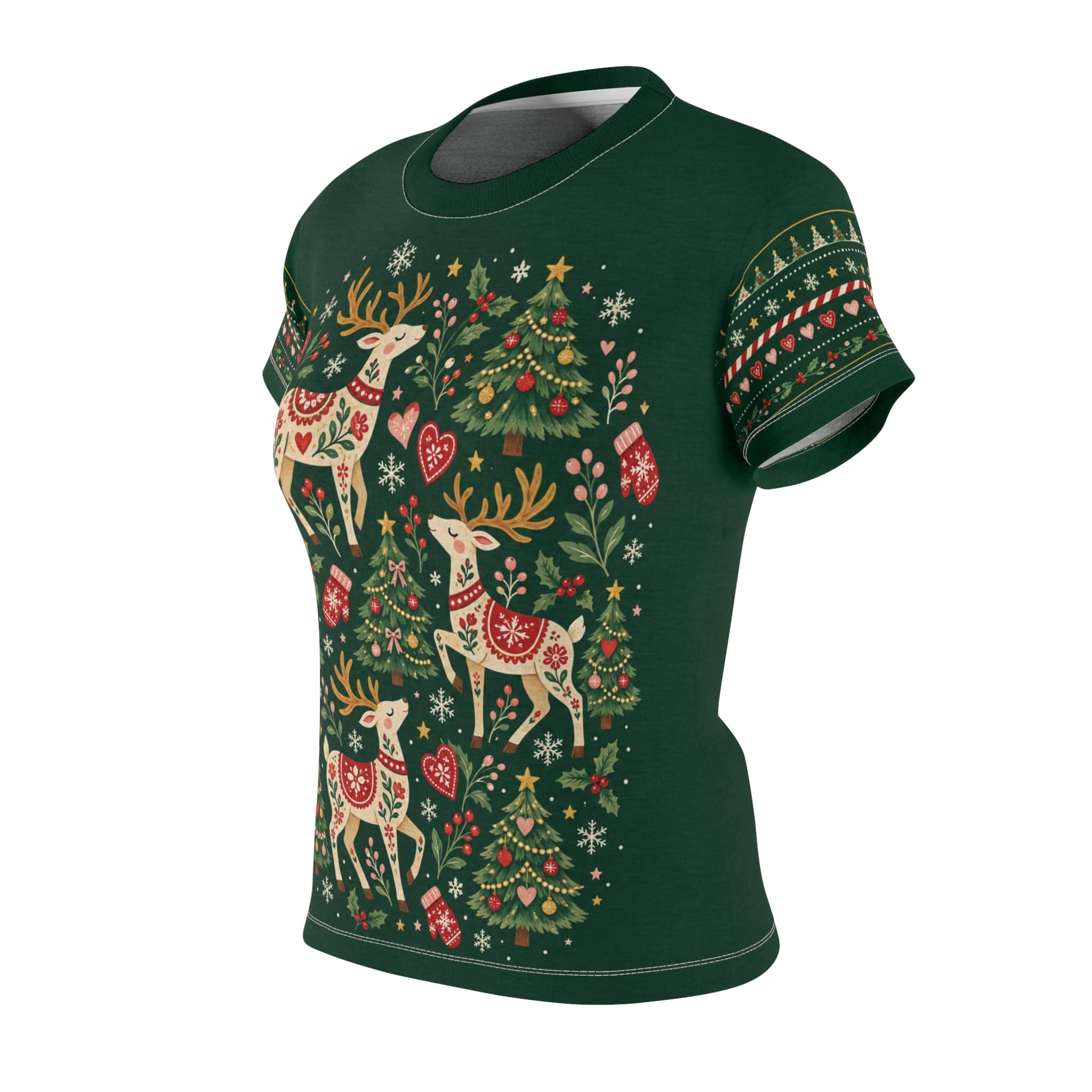 Women's Christmas Reindeer Tee - Festive Green Holiday Graphic Shirt - Image 4