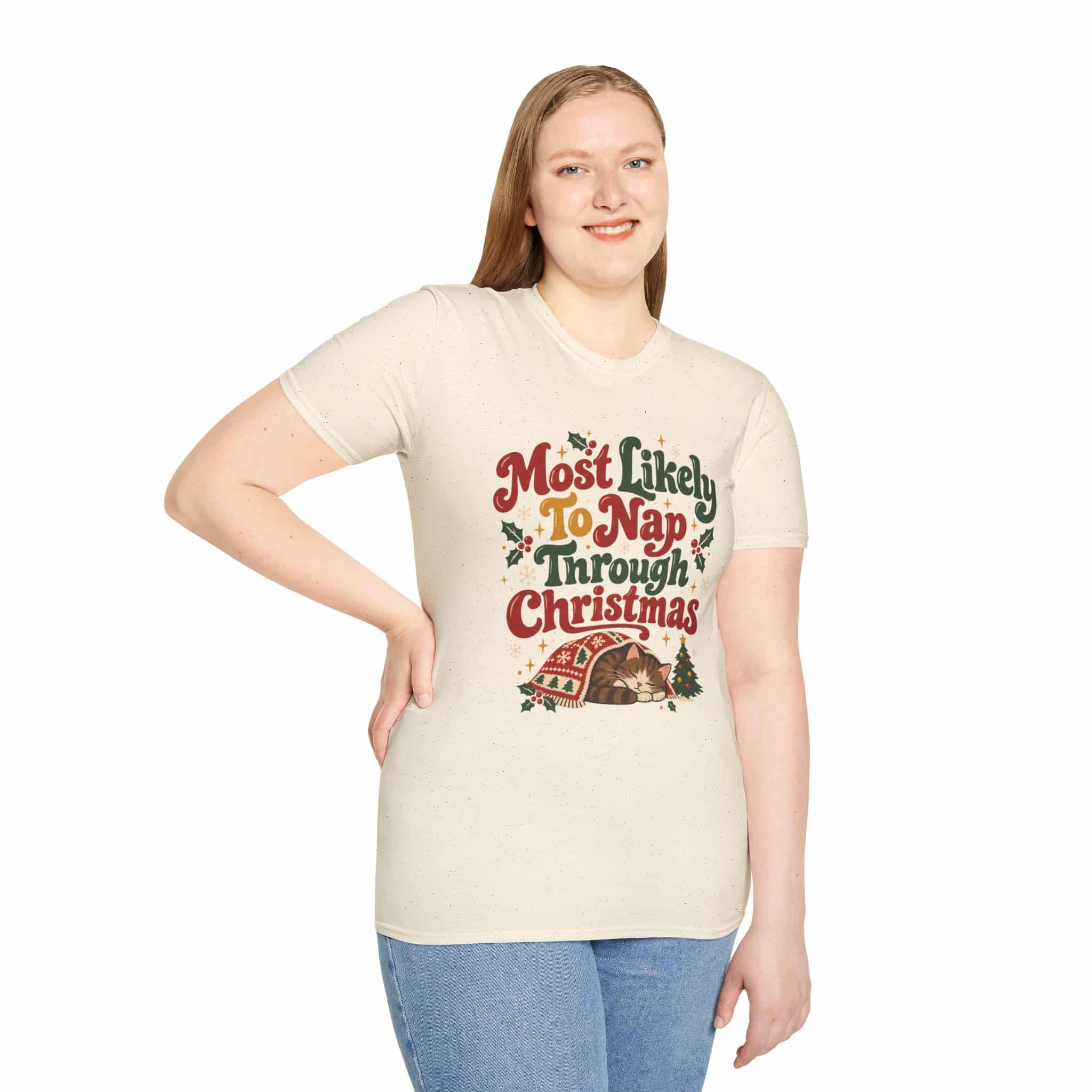 Most Likely To Nap Through Christmas Unisex Softstyle T-Shirt | Funny Holiday Graphic Tee - Image 19
