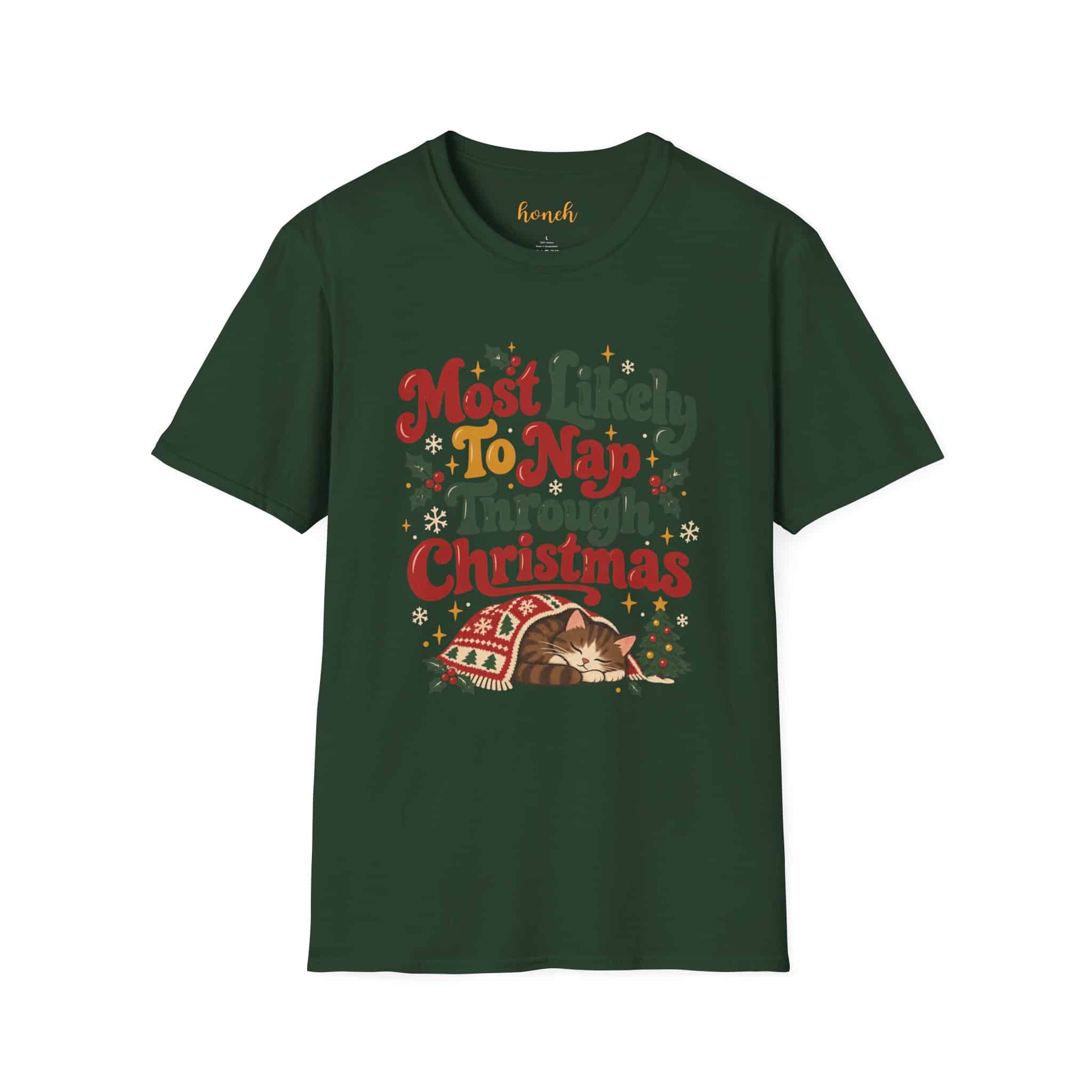 Most Likely To Nap Through Christmas Unisex Softstyle T-Shirt | Funny Holiday Graphic Tee - Image 23