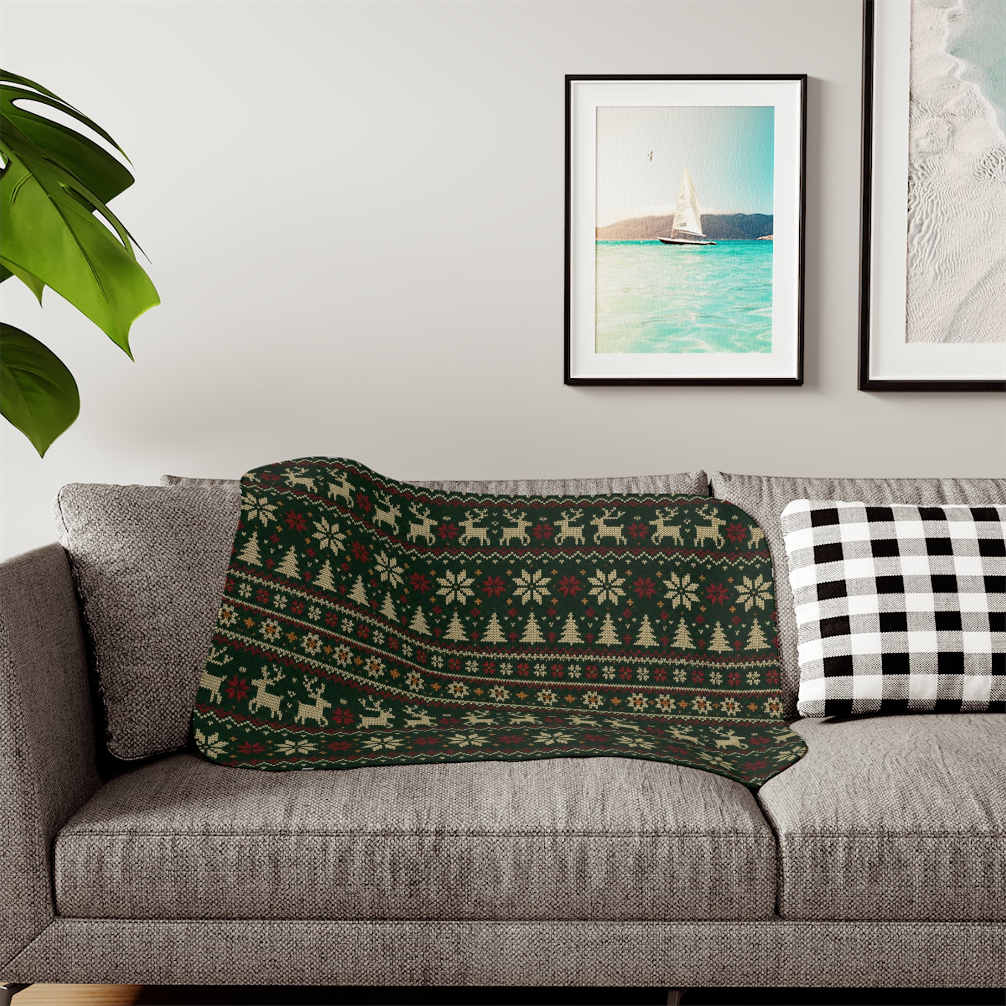 Christmas Fair Isle Sherpa Blanket — Cozy Reindeer & Tree Throw - Image 8