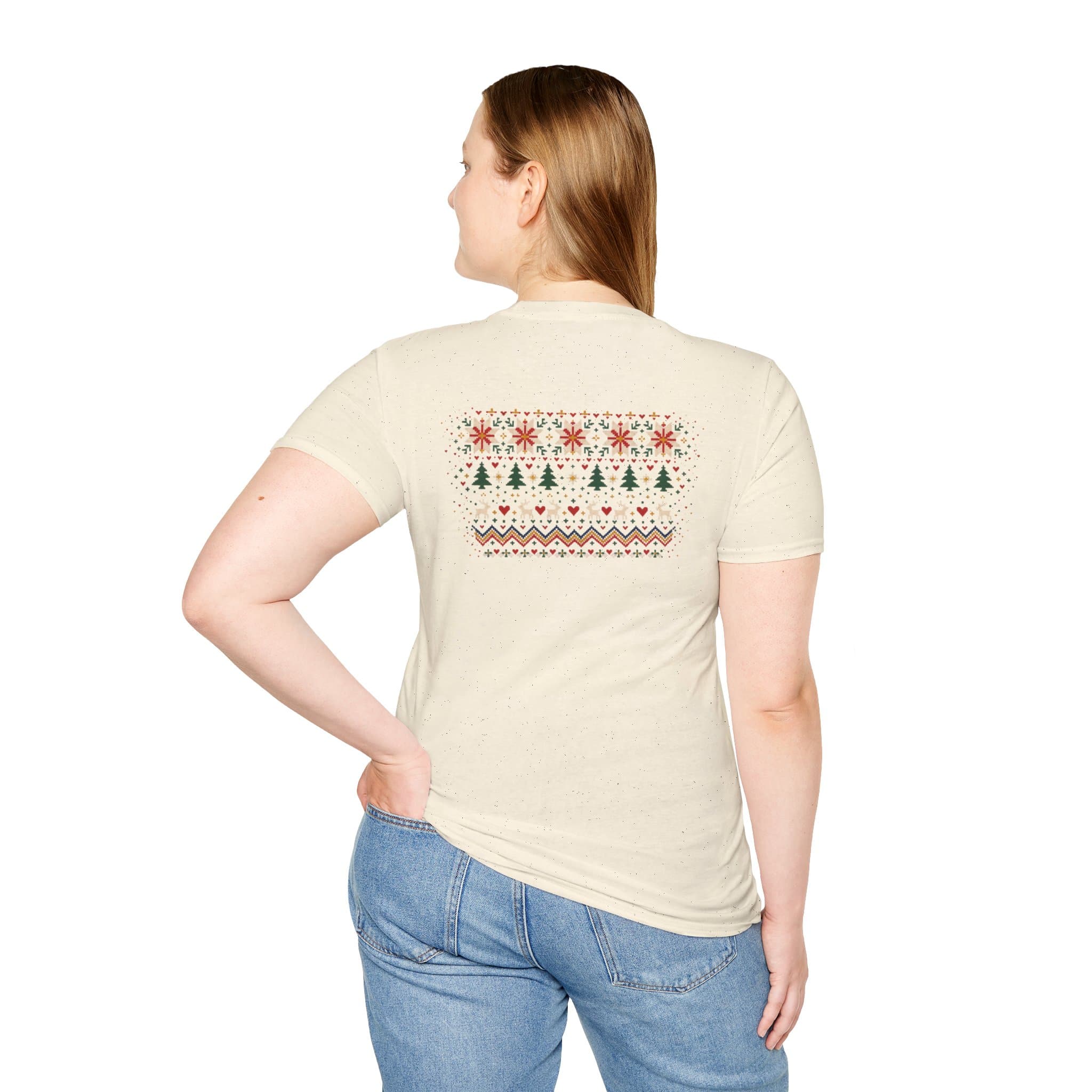 Fair Isle Reindeer Unisex Softstyle T-Shirt - Knit-Look Christmas Graphic Tee - Image 20
