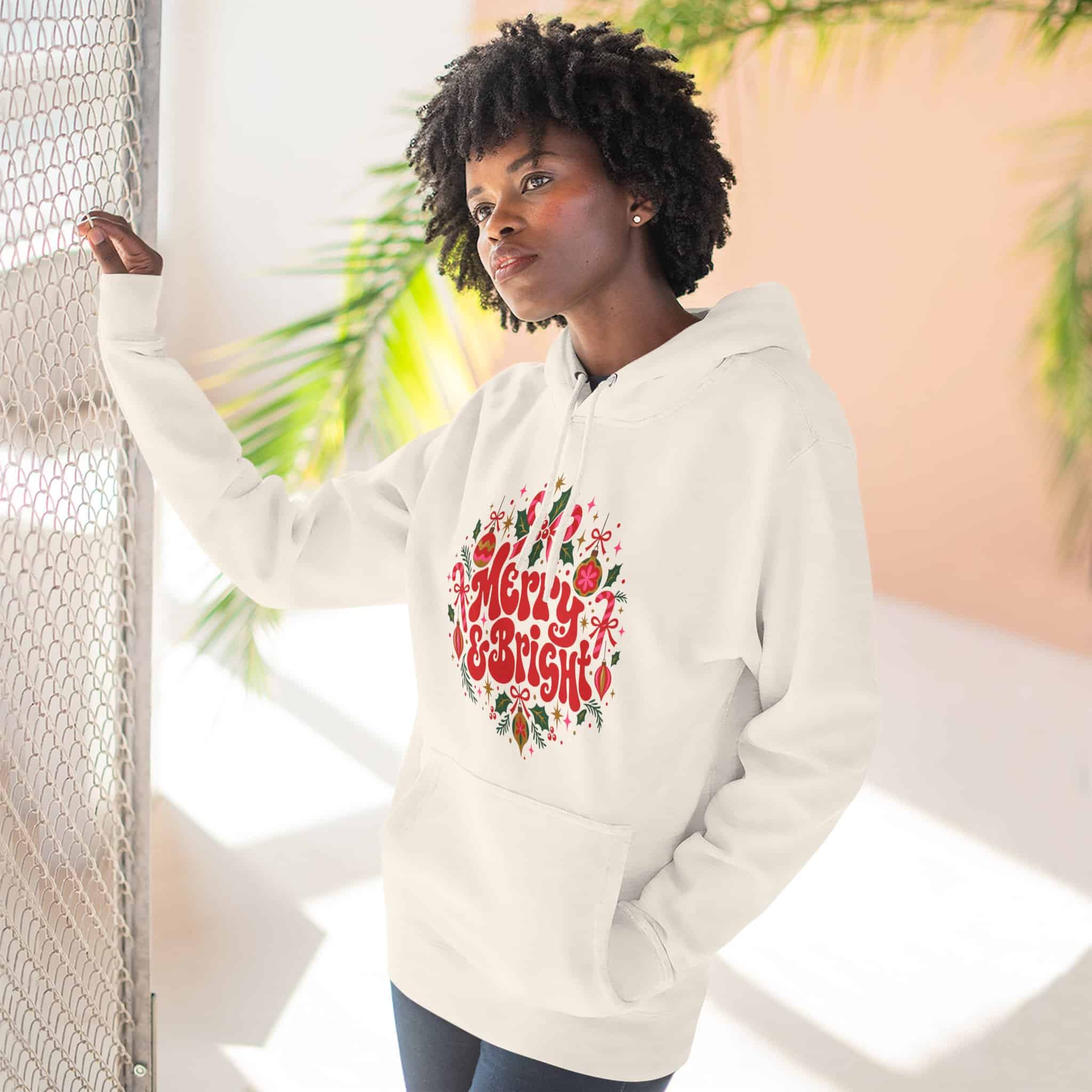 Merry and Bright Christmas Hoodie - Retro Groovy Holiday Ornaments Candy Cane Christmas Hoodie - Image 11