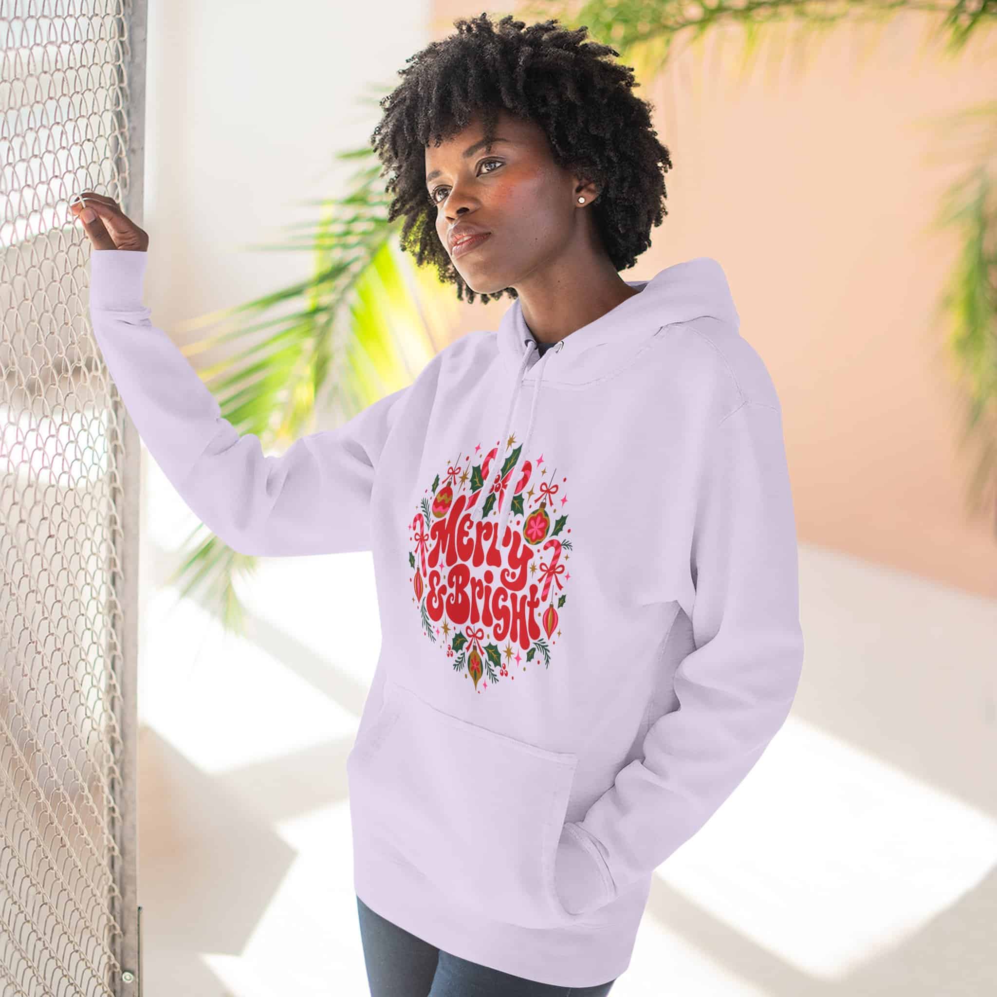 Merry and Bright Christmas Hoodie - Retro Groovy Holiday Ornaments Candy Cane Christmas Hoodie - Image 31