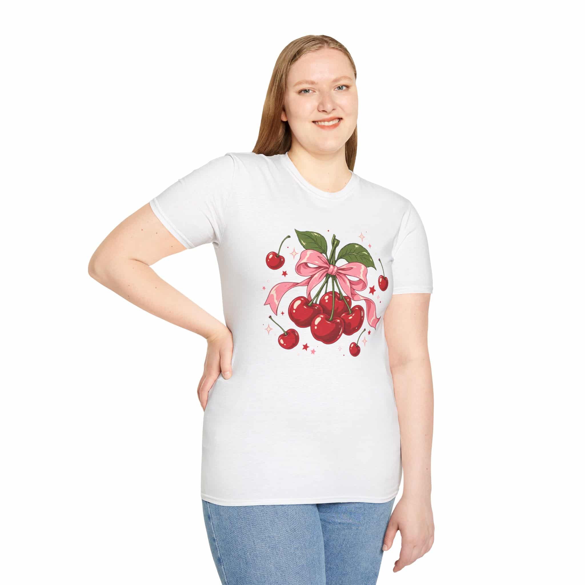 Cherry Pop Unisex Softstyle T-Shirt - Retro Cherry Graphic Tee - Image 6