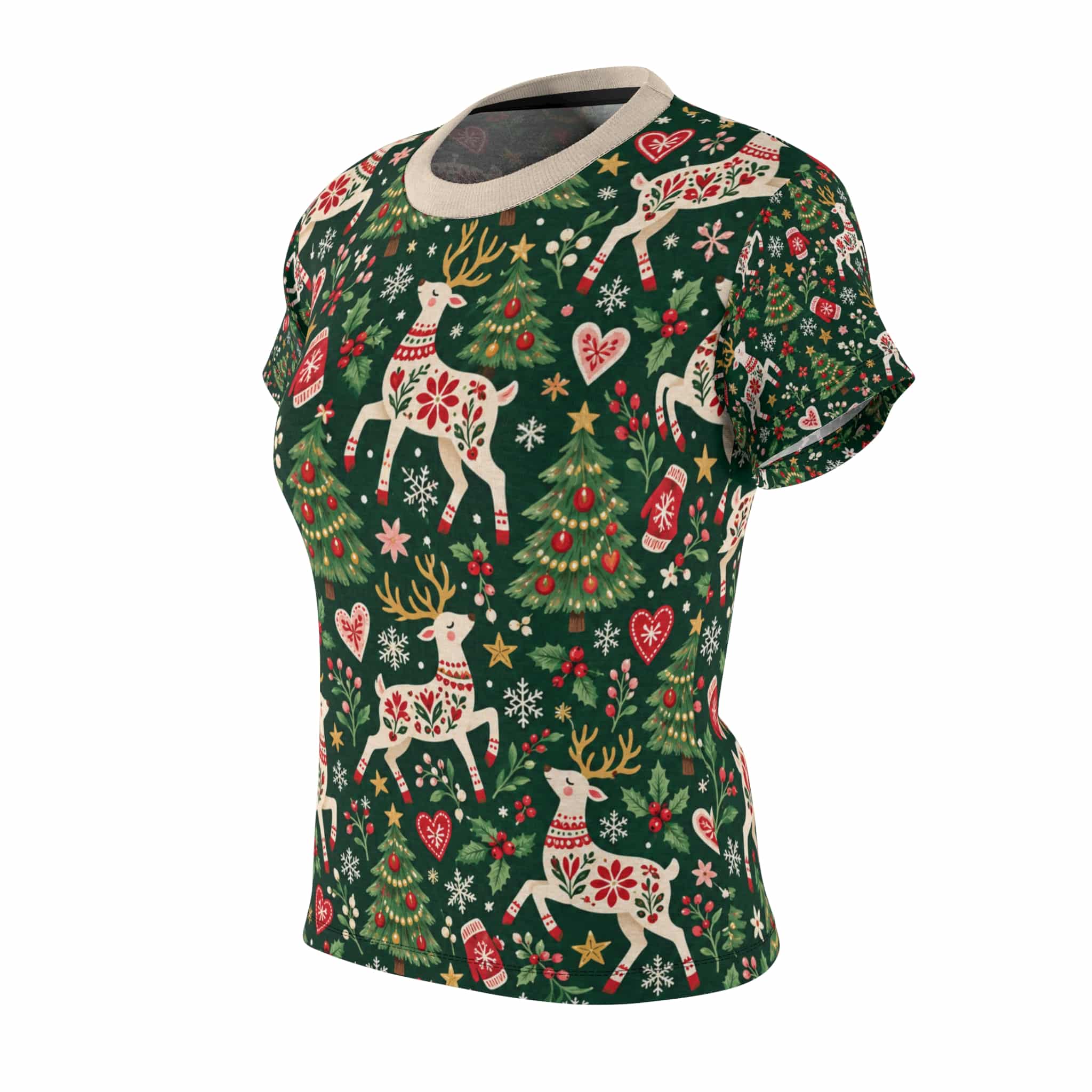 Coquette Christmas Bows Tee, Blush Pink Holiday Women's Festive Print Shirt - Image 10
