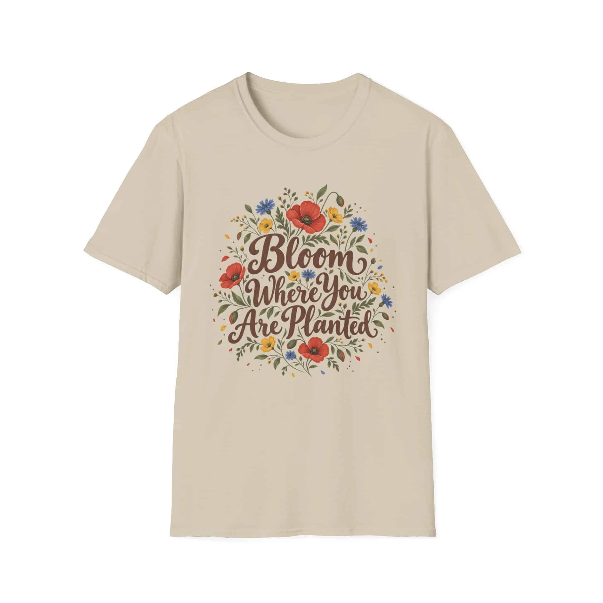 Bloom Where You Are Planted Unisex Softstyle T-Shirt - Wildflower Quote Graphic Tee - Image 9
