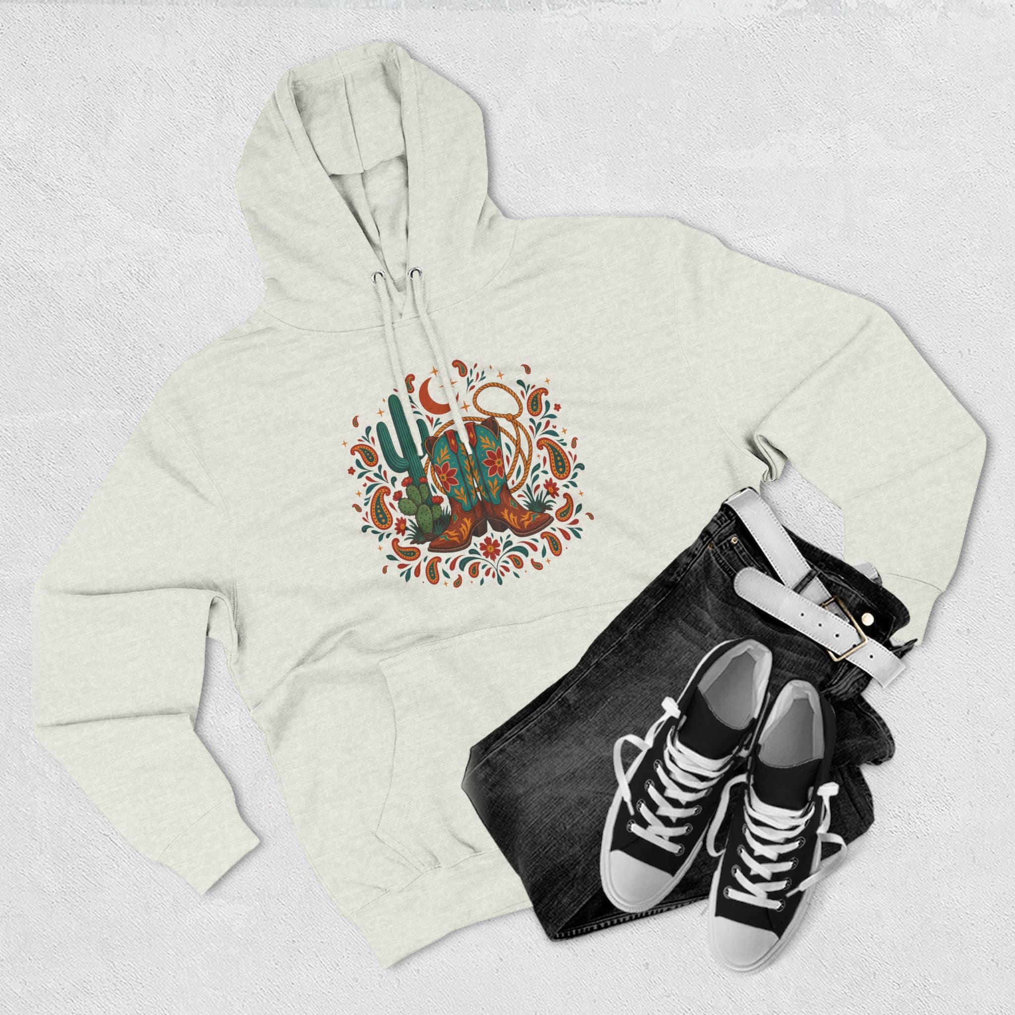 Western Desert Cowgirl Hoodie - Cowboy Boots Cactus Bandana Paisley Boho Hoodie - Image 22