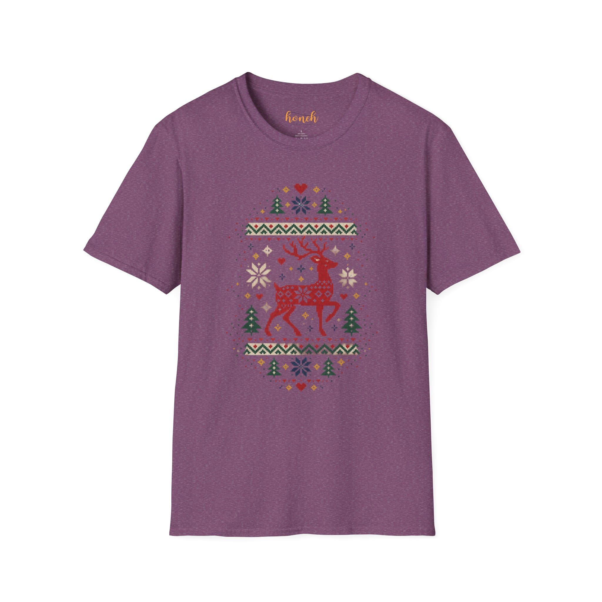 Fair Isle Reindeer Unisex Softstyle T-Shirt - Knit-Look Christmas Graphic Tee - Image 30