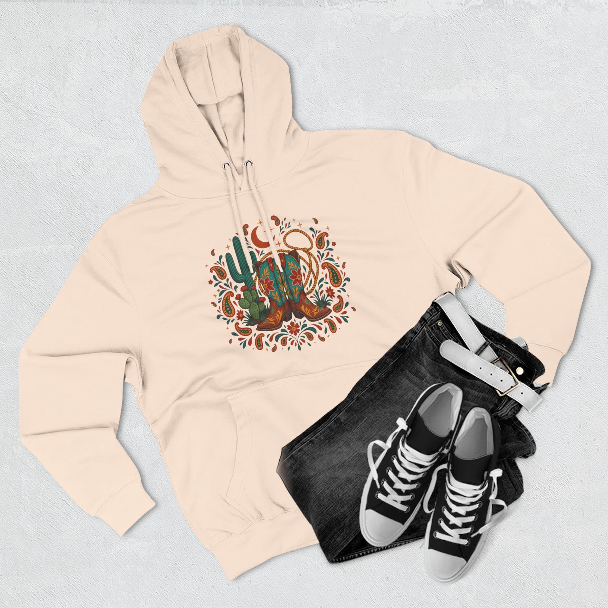 Western Desert Cowgirl Hoodie - Cowboy Boots Cactus Bandana Paisley Boho Hoodie - Image 17