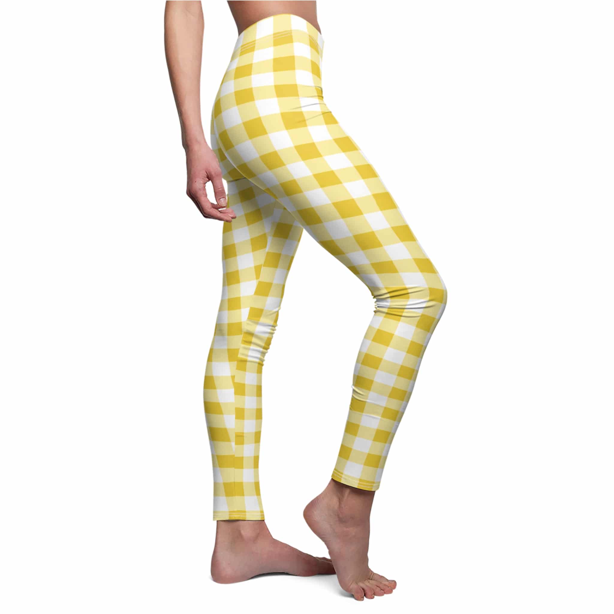 Sunny butter yellow check leggings: gingham with a soft, fresh feel - Image 2