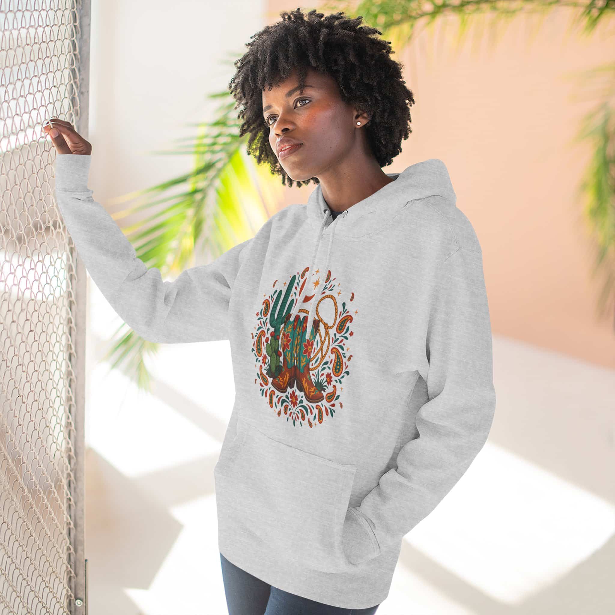Western Desert Cowgirl Hoodie - Cowboy Boots Cactus Bandana Paisley Boho Hoodie - Image 6
