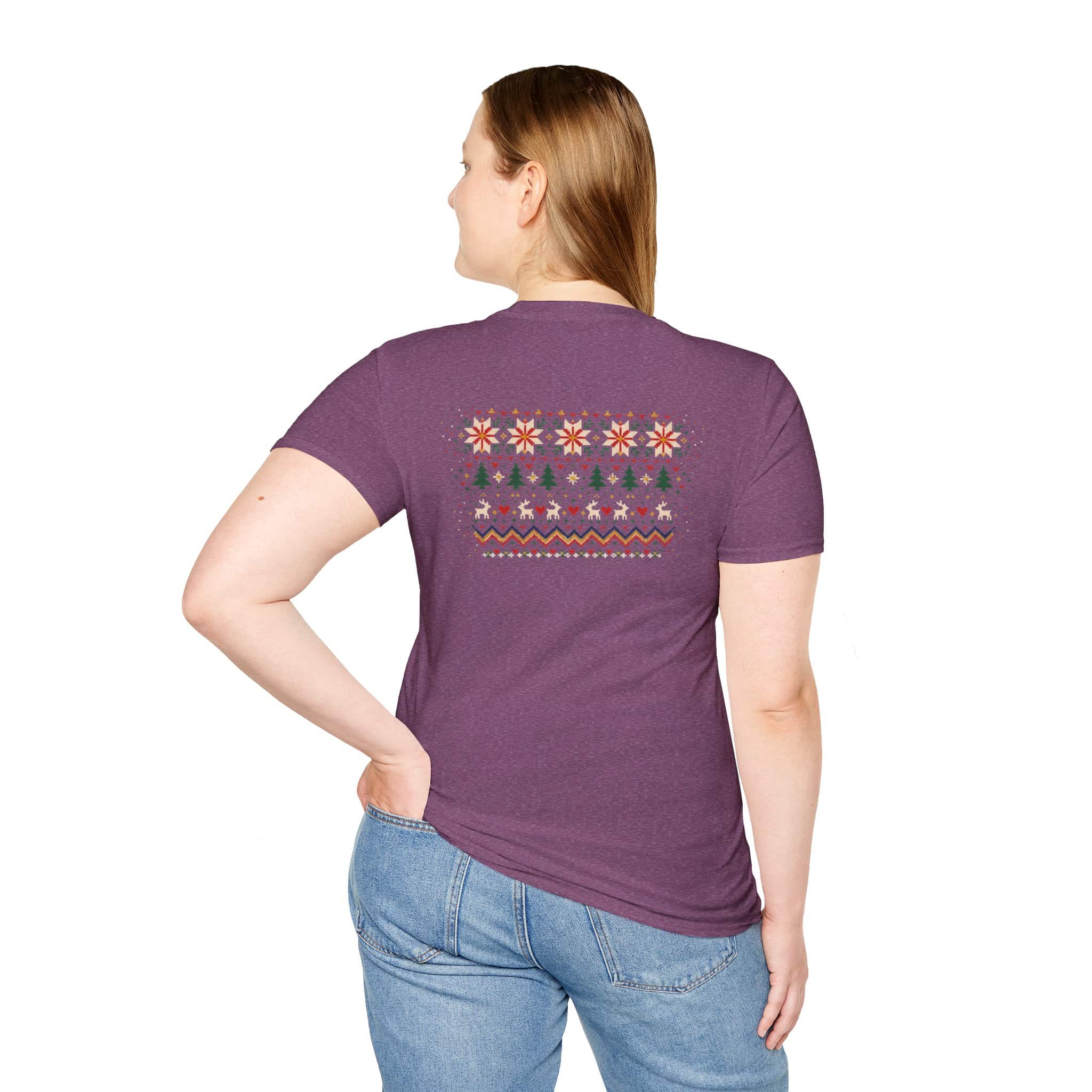 Fair Isle Reindeer Unisex Softstyle T-Shirt - Knit-Look Christmas Graphic Tee - Image 34