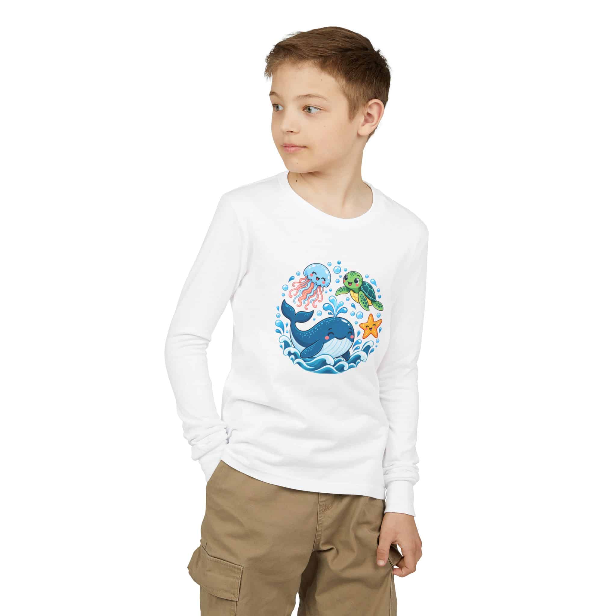 Ocean Friends Whale and Sea Turtle - kids long sleeve tee by Honeh
