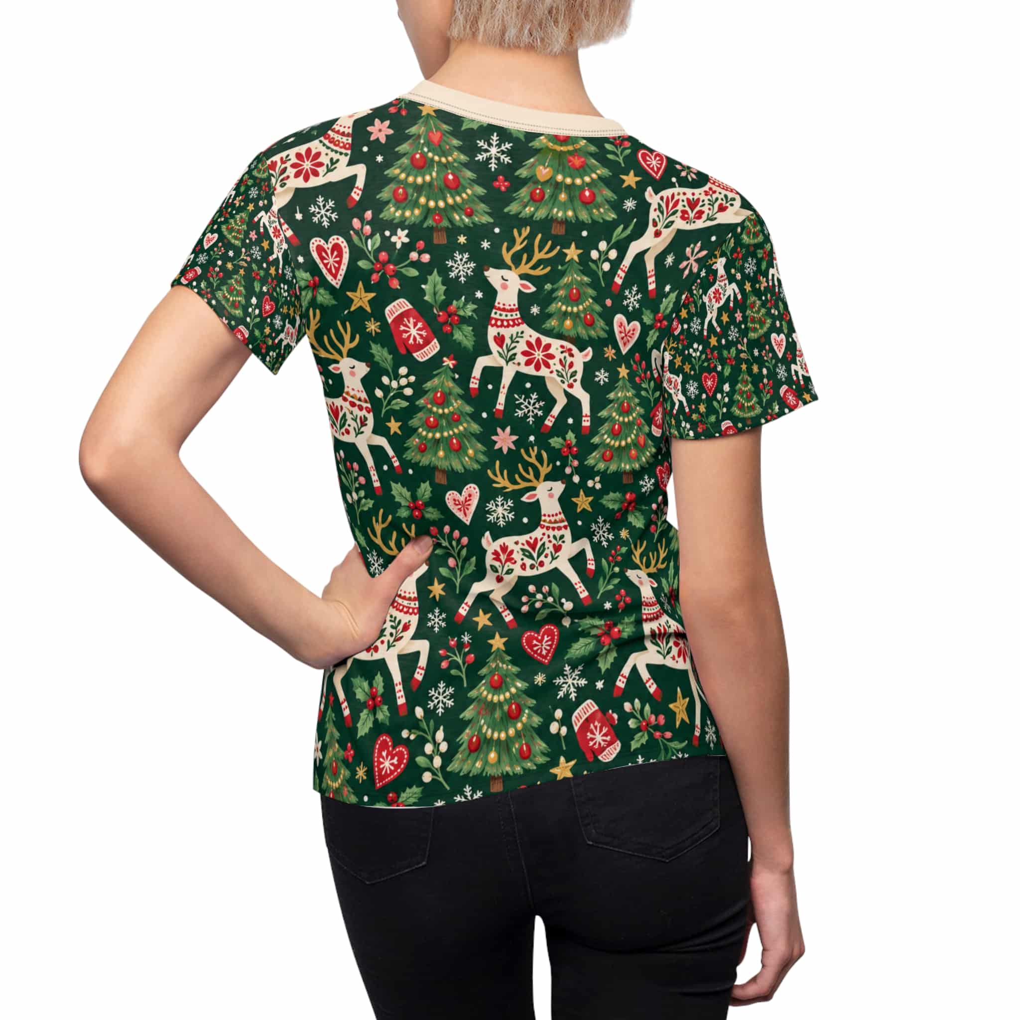 Coquette Christmas Bows Tee, Blush Pink Holiday Women's Festive Print Shirt - Image 8