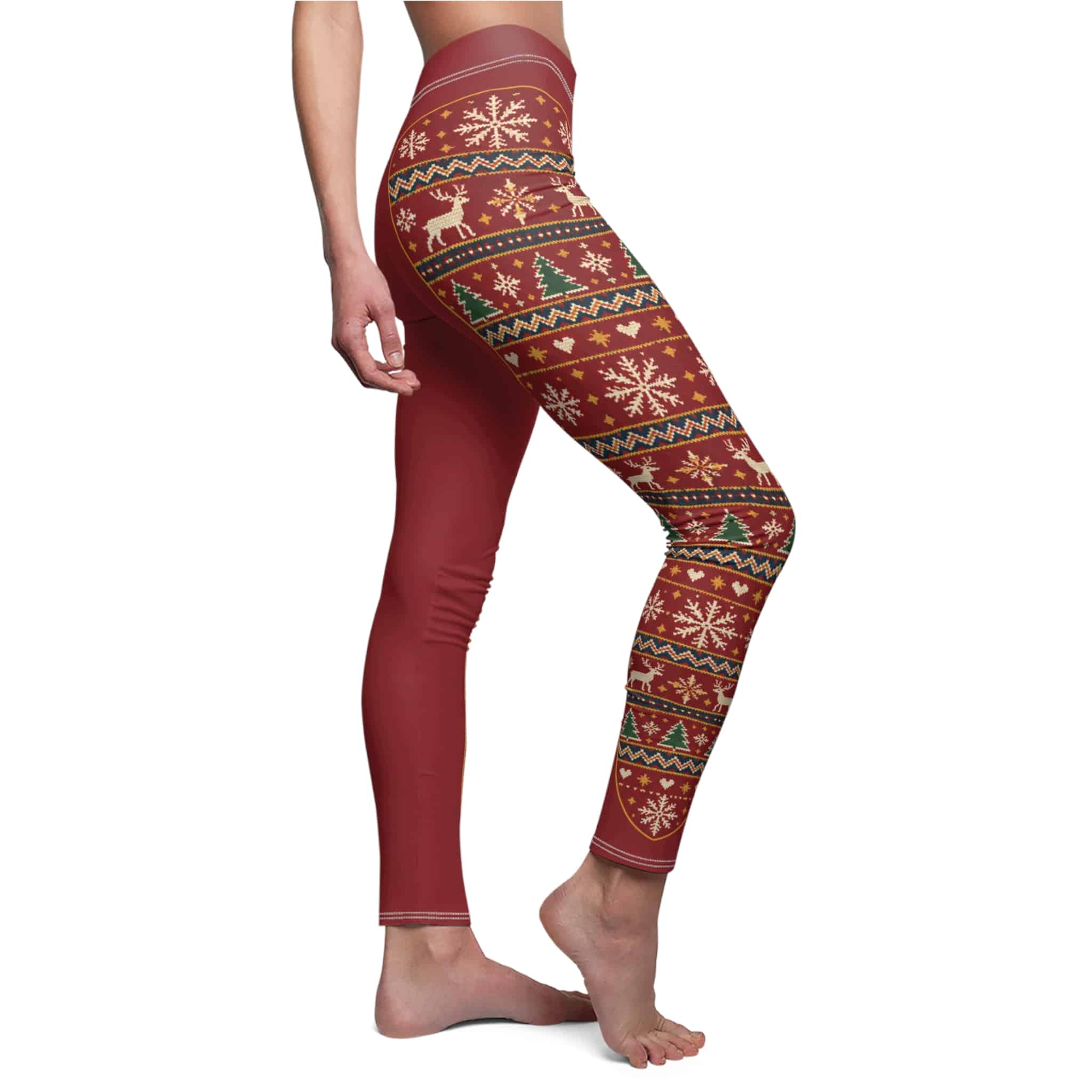 Fair Isle Christmas leggings - snowflakes, reindeer and fir trees in a cosy knit look - Image 3