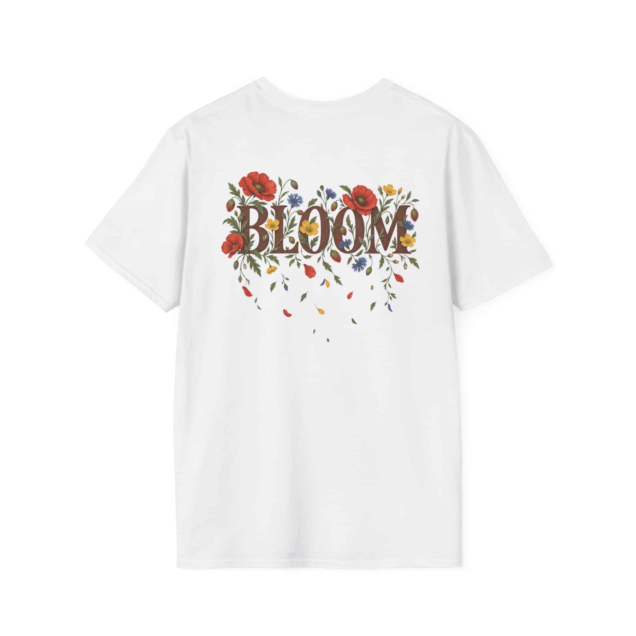 Bloom Where You Are Planted Unisex Softstyle T-Shirt - Wildflower Quote Graphic Tee - Image 3
